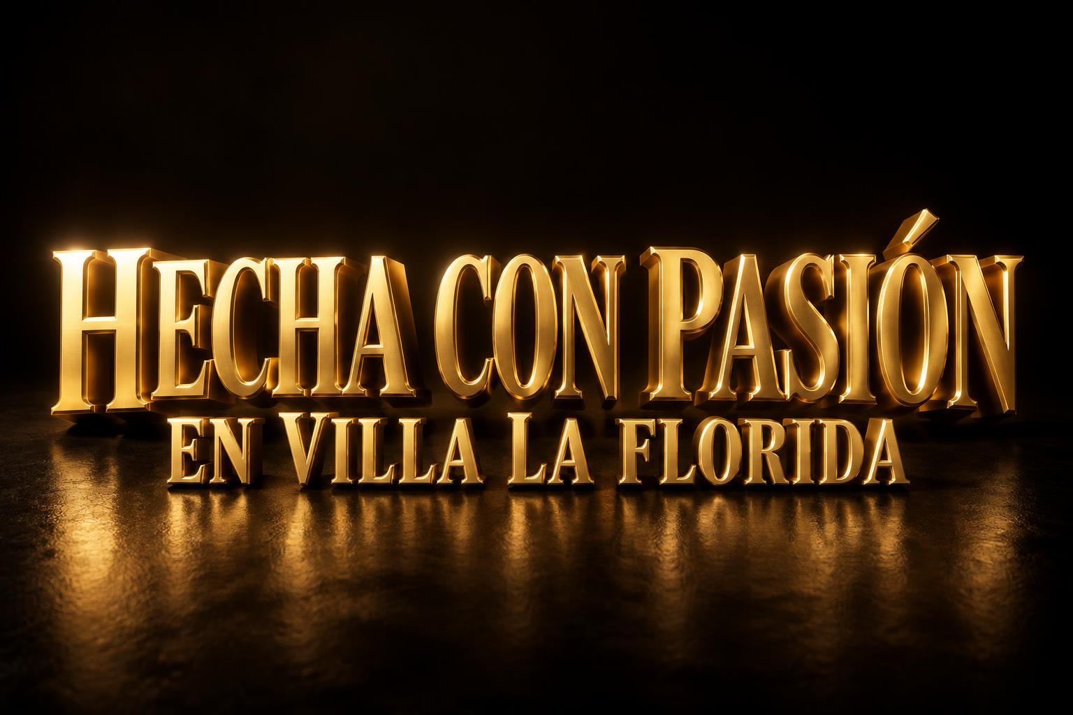 "HECHA CON PASIÓN 
EN VILLA LA FLORIDA" — 3d Bold Gold | AI Text Effect Generator