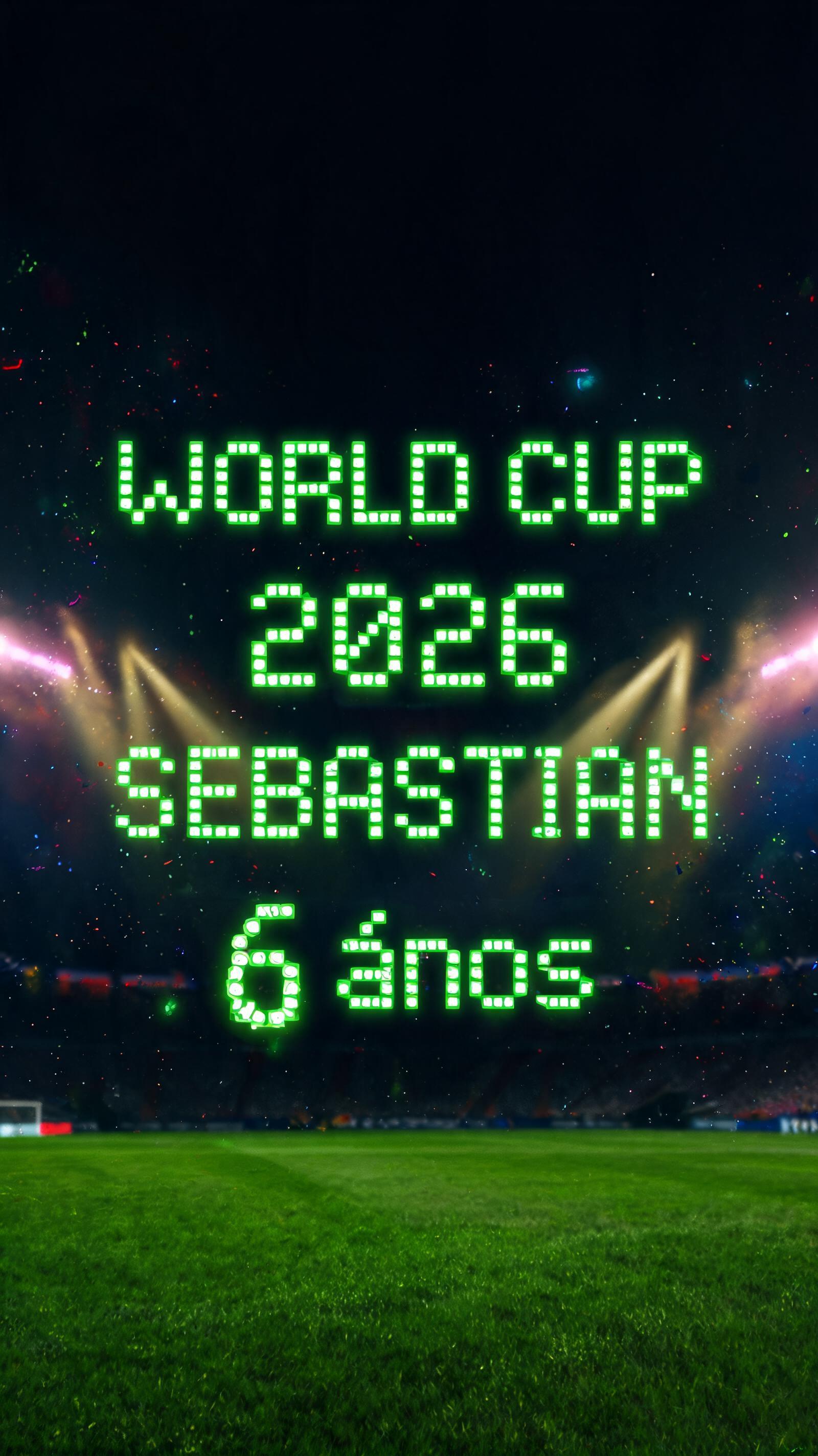 "WORLD CUP
2026
SEBASTIAN
6 años" — Sports Football | AI Text Effect Generator