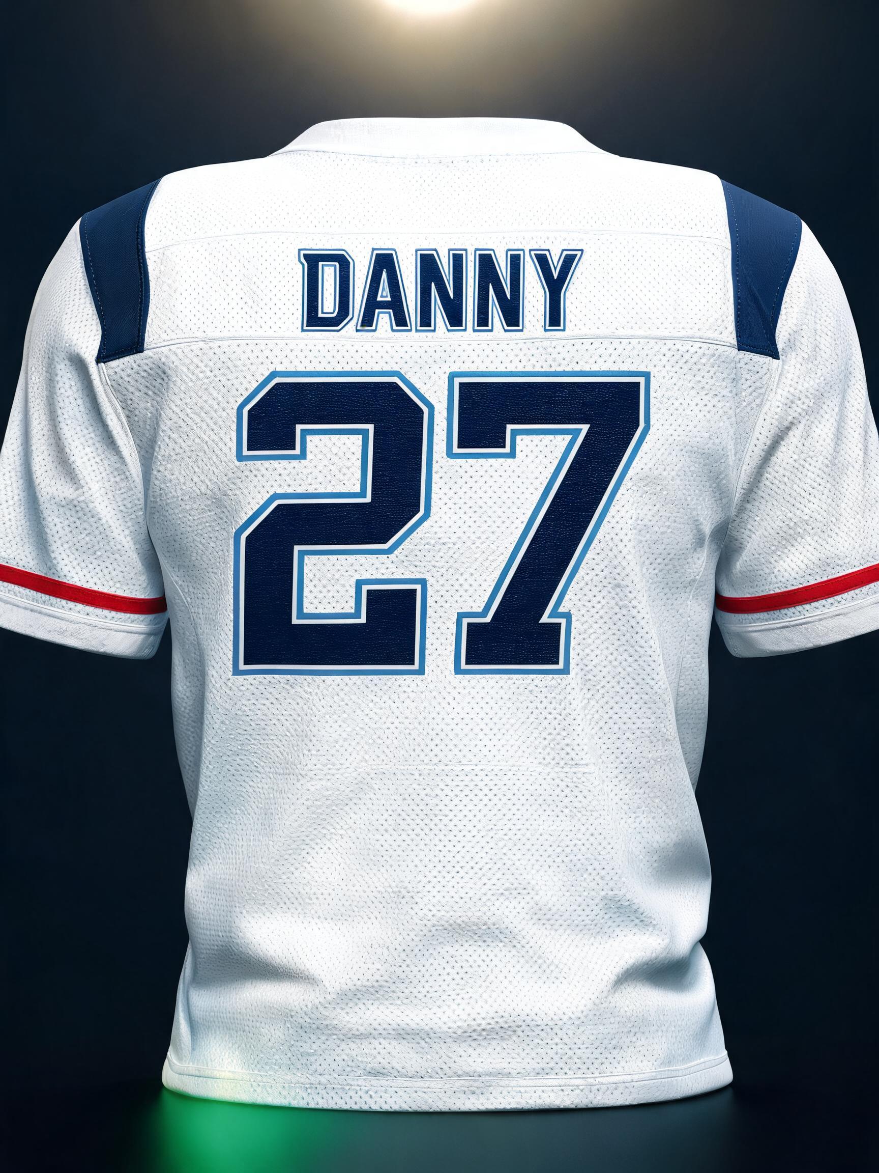 "Hazme letras de la camiseta de Inglaterra que diga «DANNY» y el numero 27 para mi playera" — Sports Football | AI Text Effect Generator