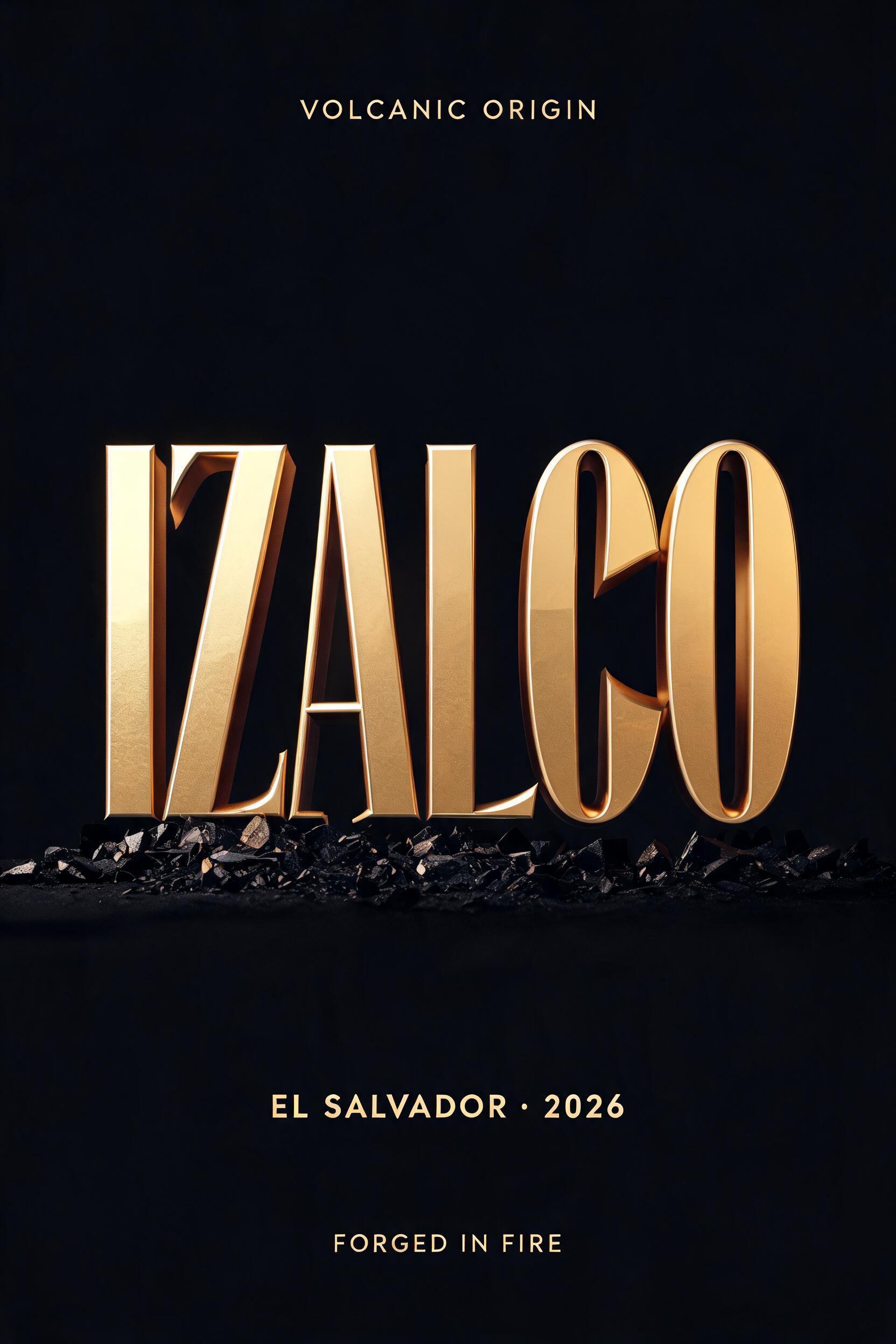 "IZALCO
VOLCANIC ORIGIN
EL SALVADOR · 2026
FORGED IN FIRE" — 3d Bold Gold | AI Text Effect Generator