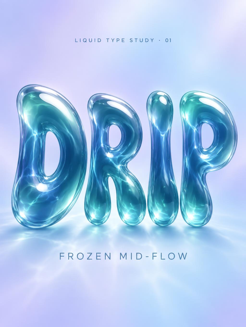 "DRIP
FROZEN MID-FLOW
LIQUID TYPE STUDY · 01" — Glass Liquid | AI Text Effect Generator