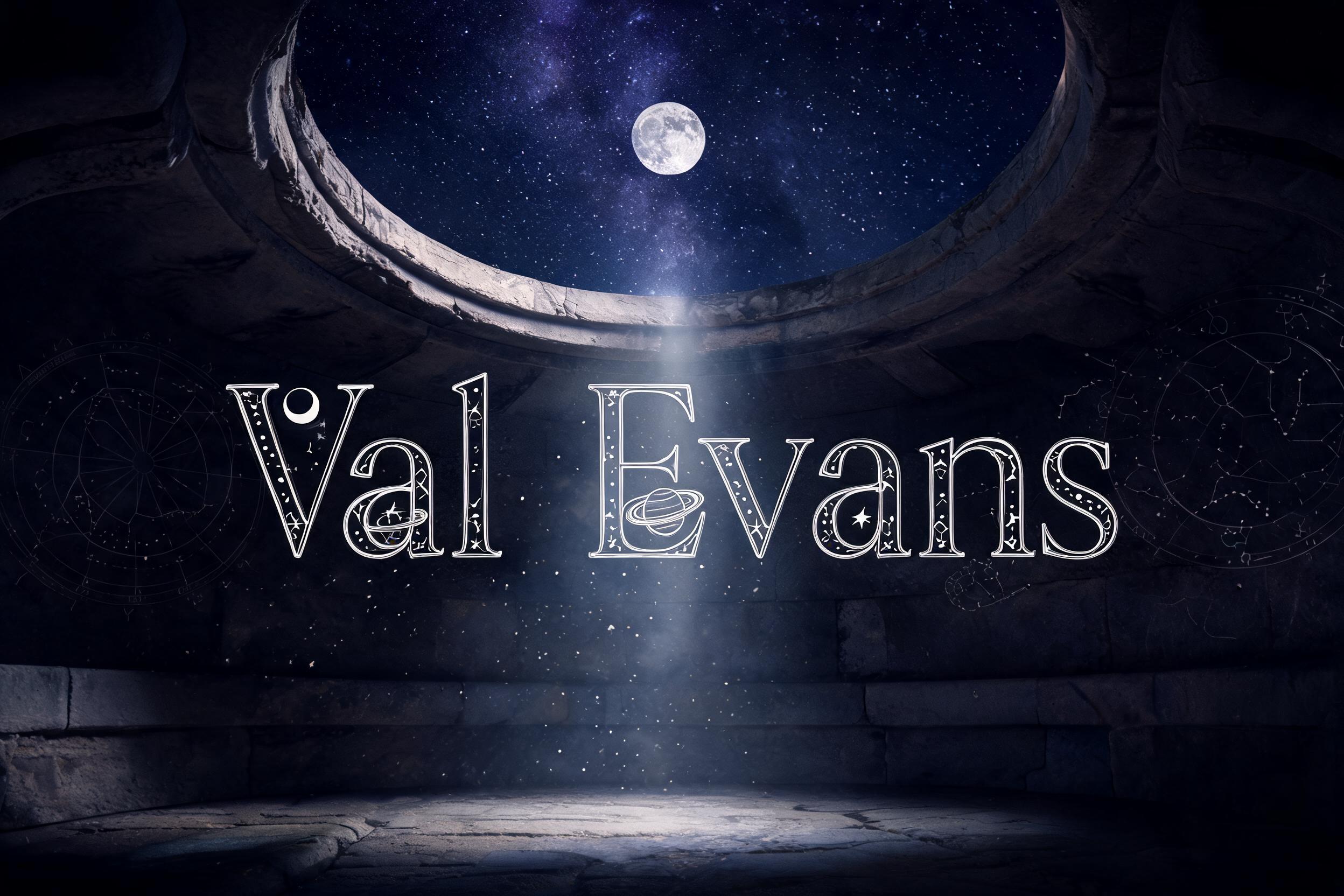 "Val Evans" — Celestial Symbol text effect