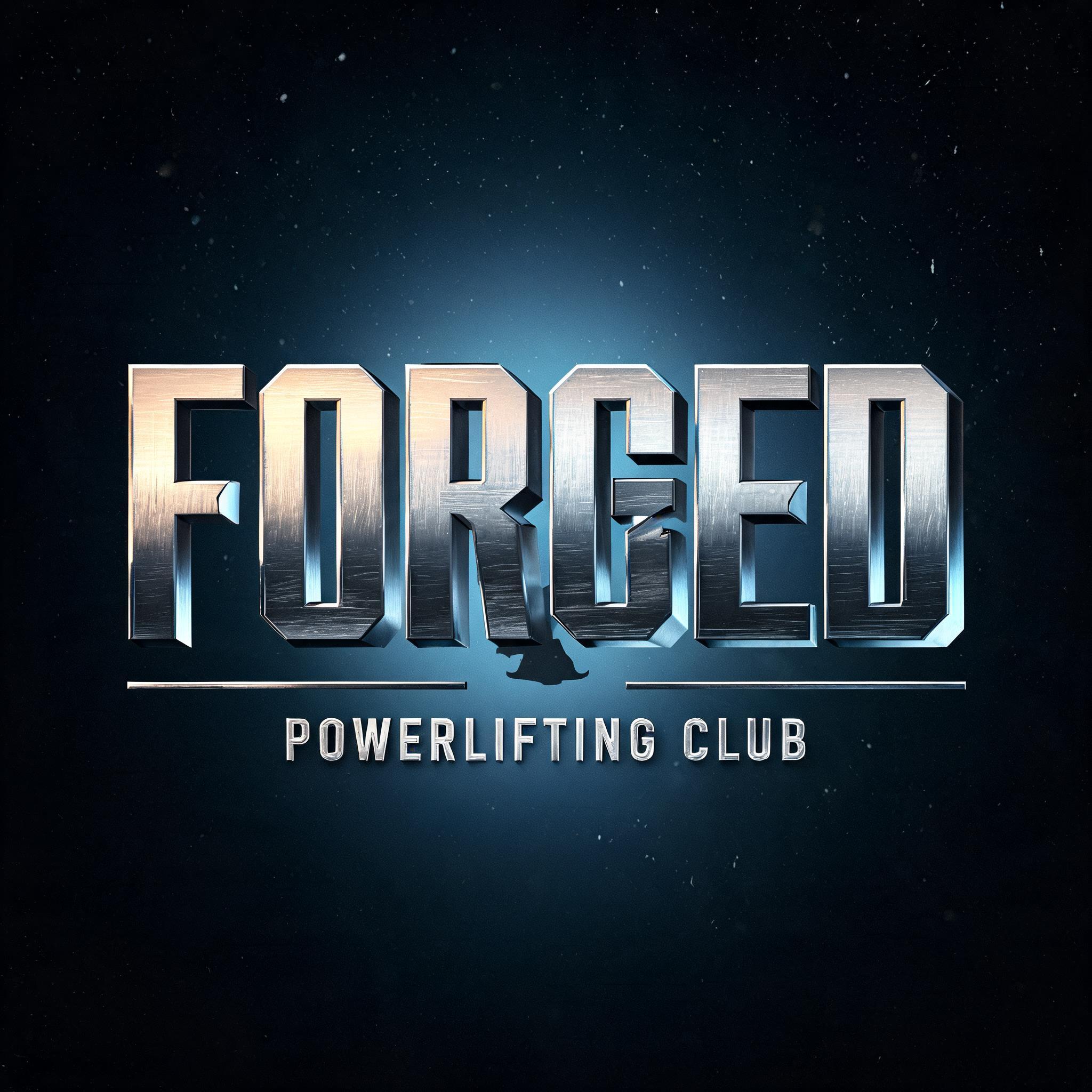 "FORGED
POWERLIFTING CLUB" — Metallic | AI Text Effect Generator
