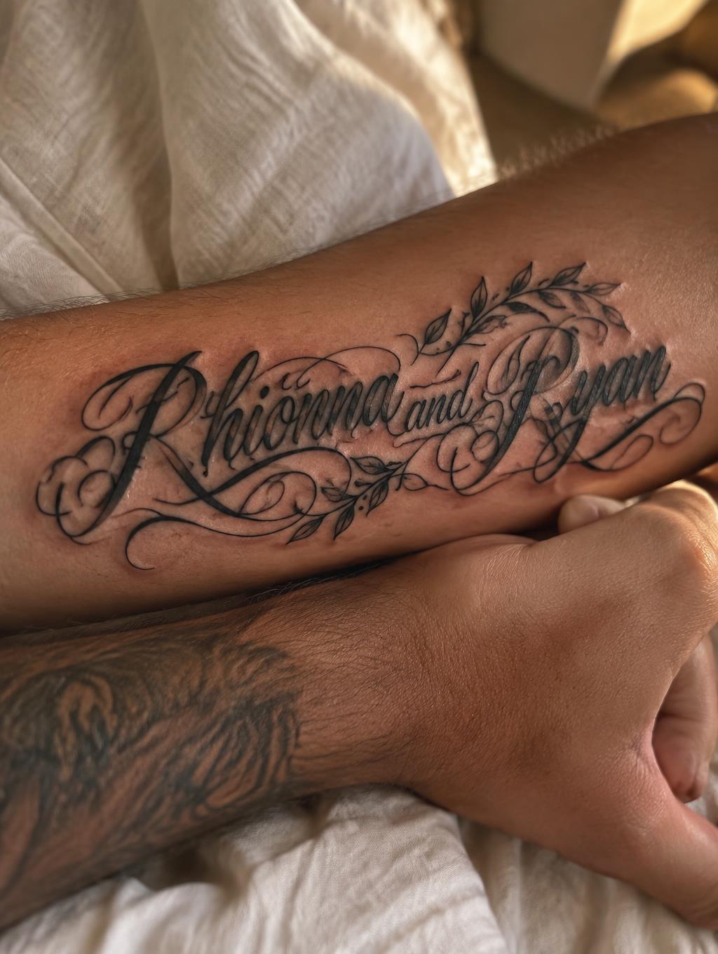 "Rhionna and Ryan" — Tattoo | AI Text Effect Generator