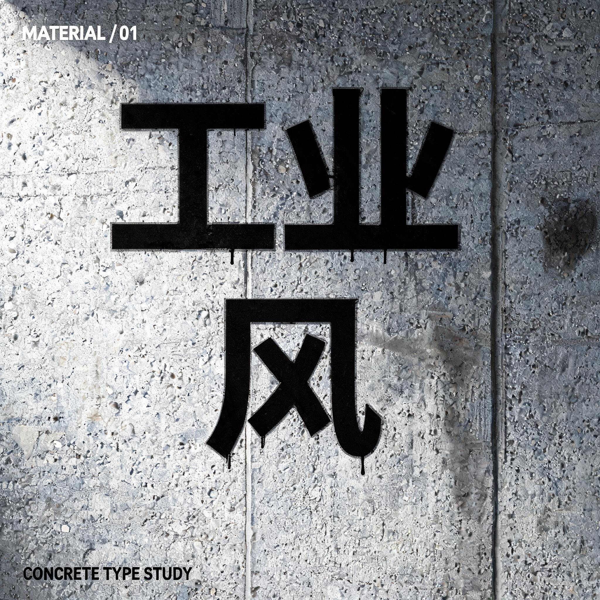 "工业风
MATERIAL / 01
CONCRETE TYPE STUDY" — Stencil | AI Text Effect Generator