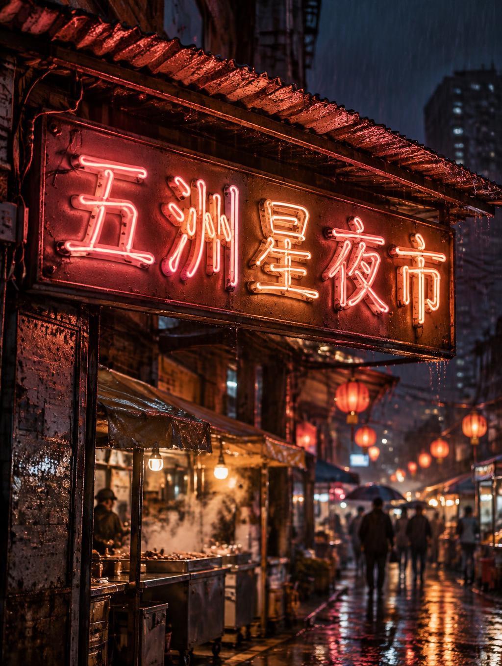 "五洲星夜市" — Neon Sign | AI Text Effect Generator