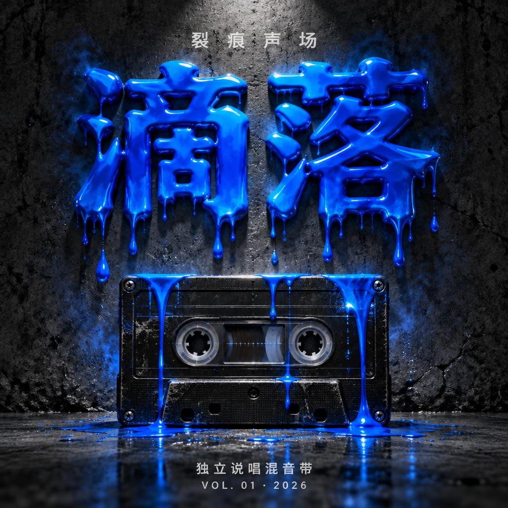 "滴落
裂痕声场
独立说唱混音带
VOL. 01 · 2026" — Drip Font | AI Text Effect Generator
