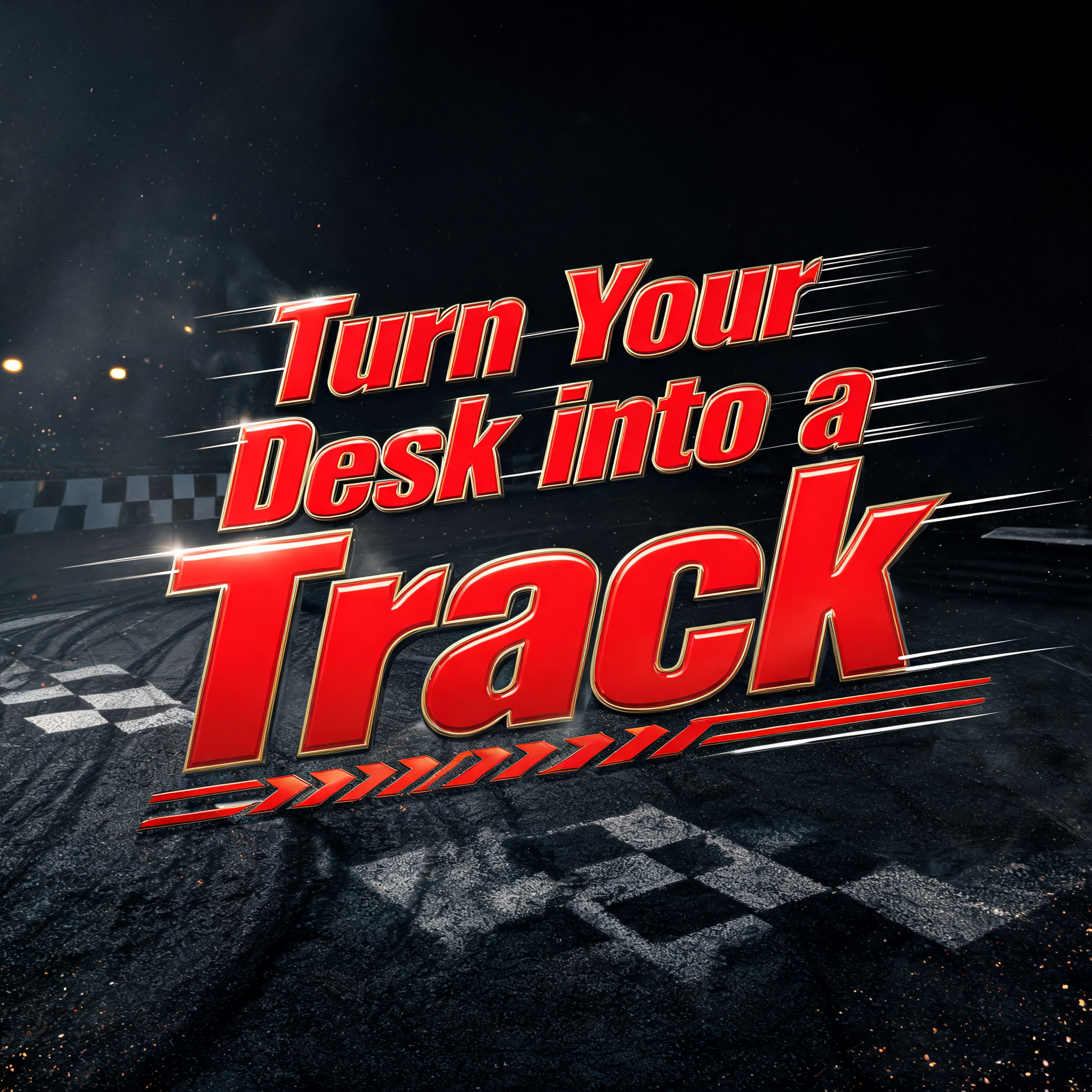 "Turn Your Desk into a Track" — Racing text effect