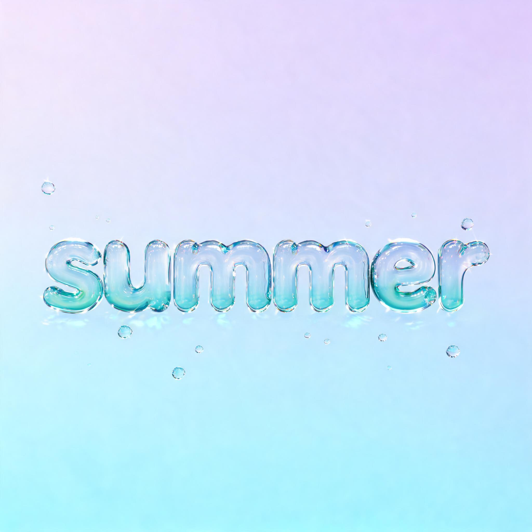 "summer" — Glass Liquid | AI Text Effect Generator