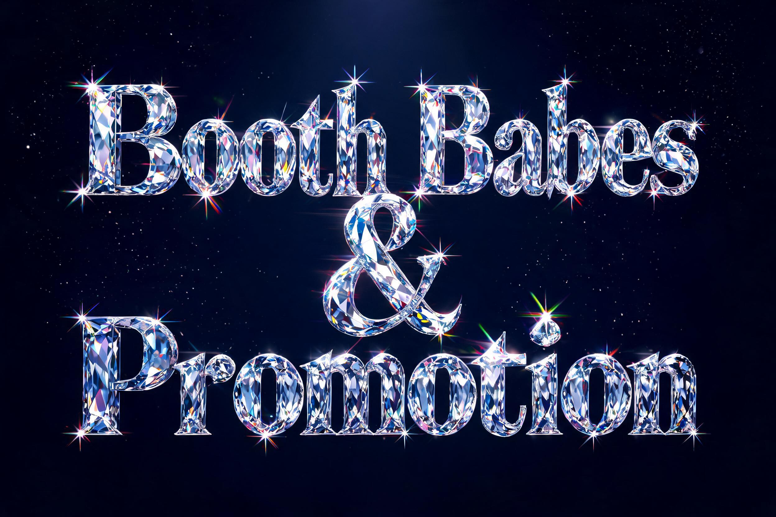 "Booth Babes & Promotion" — Glass Crystal text effect