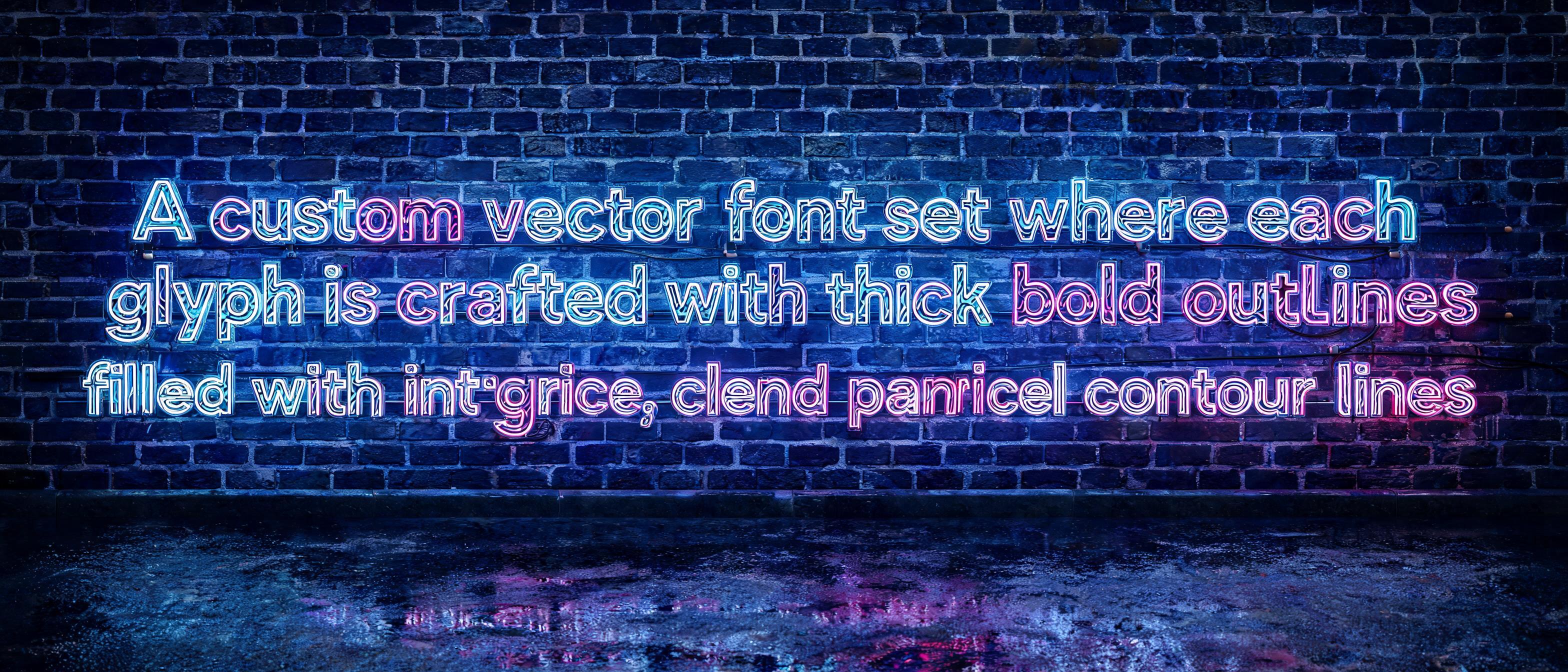 "A custom vector font set where each glyph is crafted with thick bold outlines filled with intricate, clean, parallel continuous contour wave lines, minimalist aesthetic, fine black ink line-art typography, high contrast, perfect uniform stroke weigh" — Neon Glow | AI Text Effect Generator