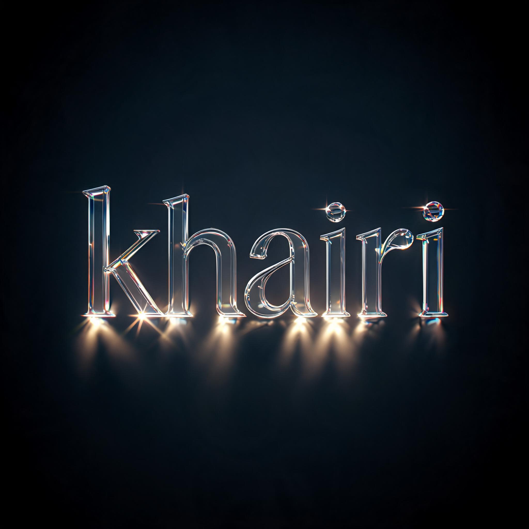 "khairi" — Glass | AI Text Effect Generator