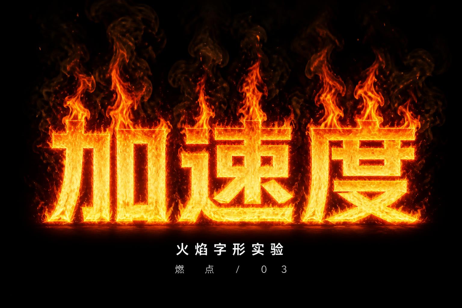 "加速度
火焰字形实验
燃点 / 03" — Fire Smoke | AI Text Effect Generator