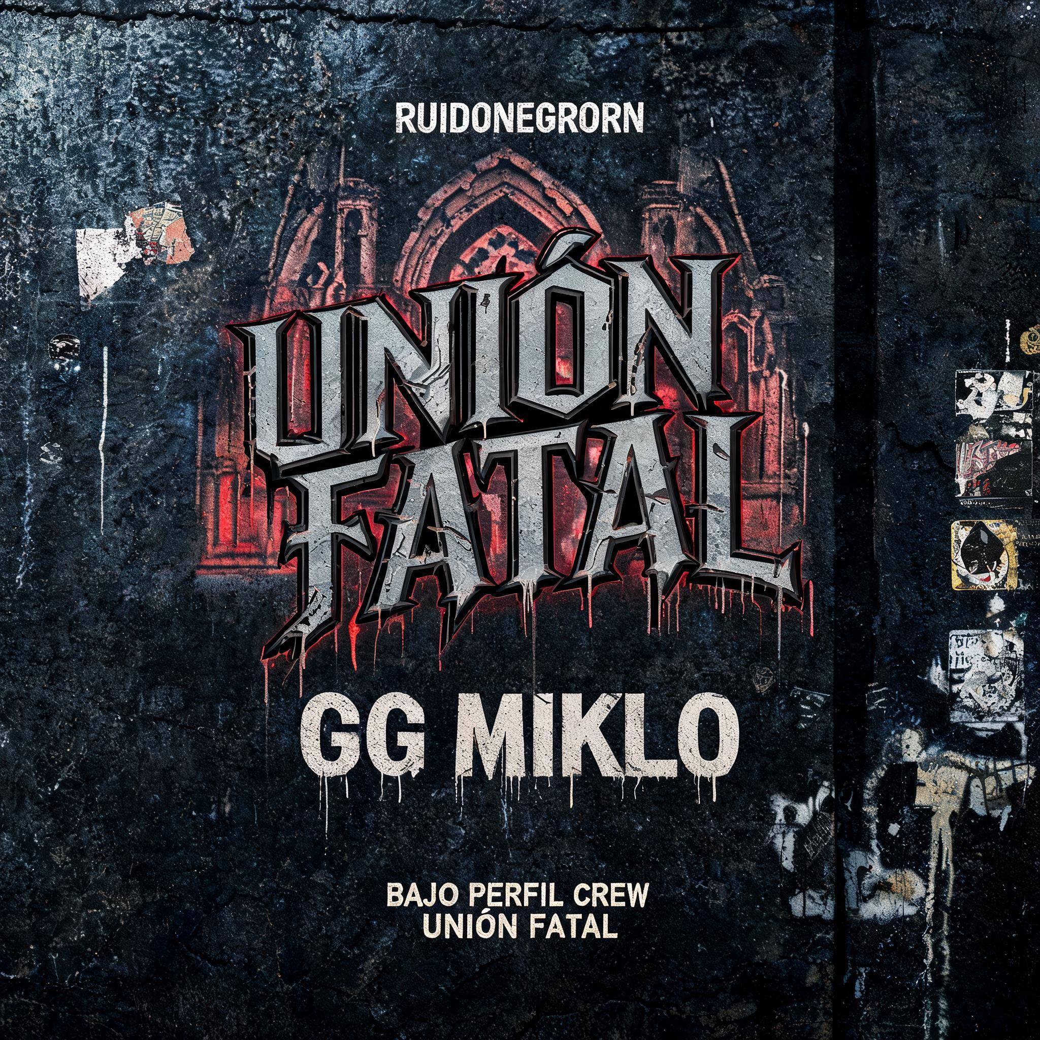 "Una portada de álbum de rap con letra underground,tipo RUIDONEGRORN,OG MIKLO, Bajo perfil crew unión fatal así todo junto como gráfitti" — Gothic Font | AI Text Effect Generator