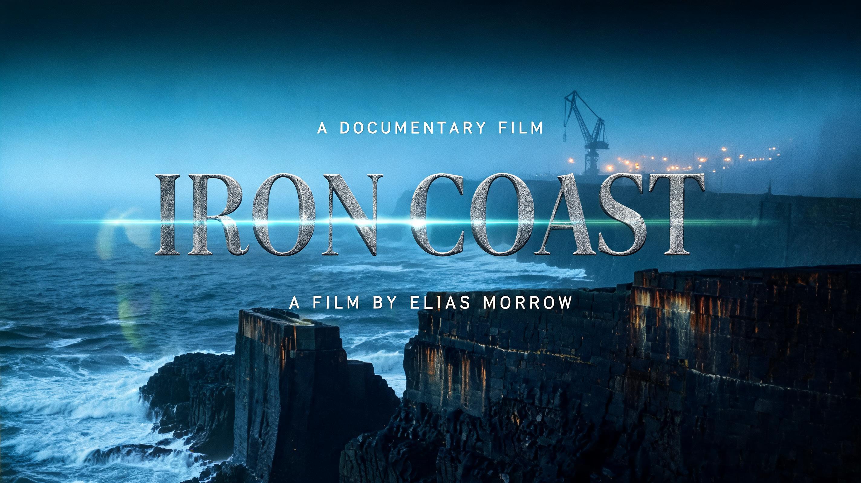 "IRON COAST
A DOCUMENTARY FILM
A FILM BY ELIAS MORROW" — Cinematic Netflix | AI Text Effect Generator