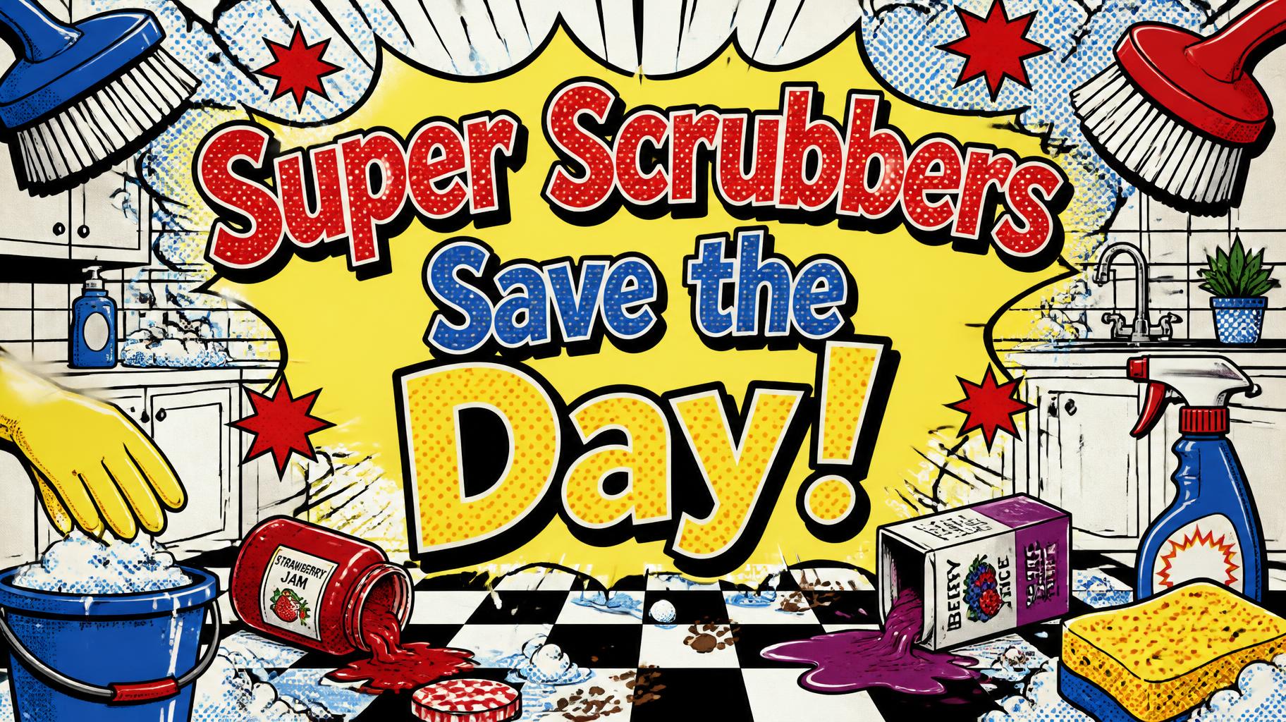 "Super Scrubbers Save the Day!" —  | AI Text Effect Generator