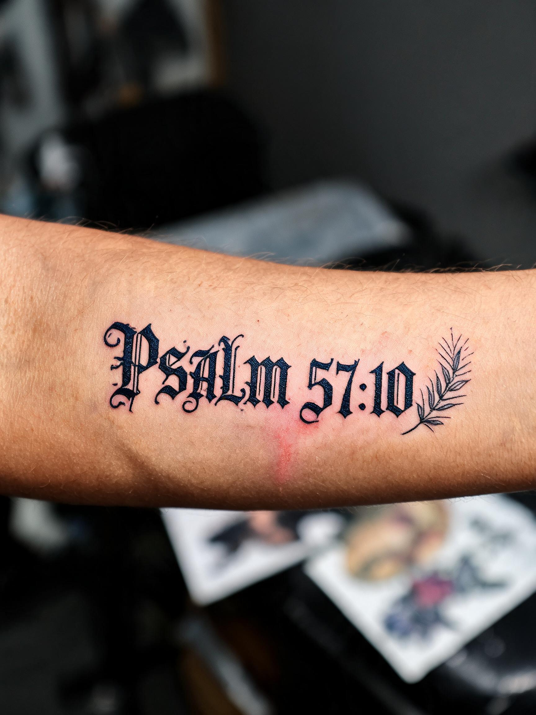 "Psalm 51:10" — Tattoo text effect