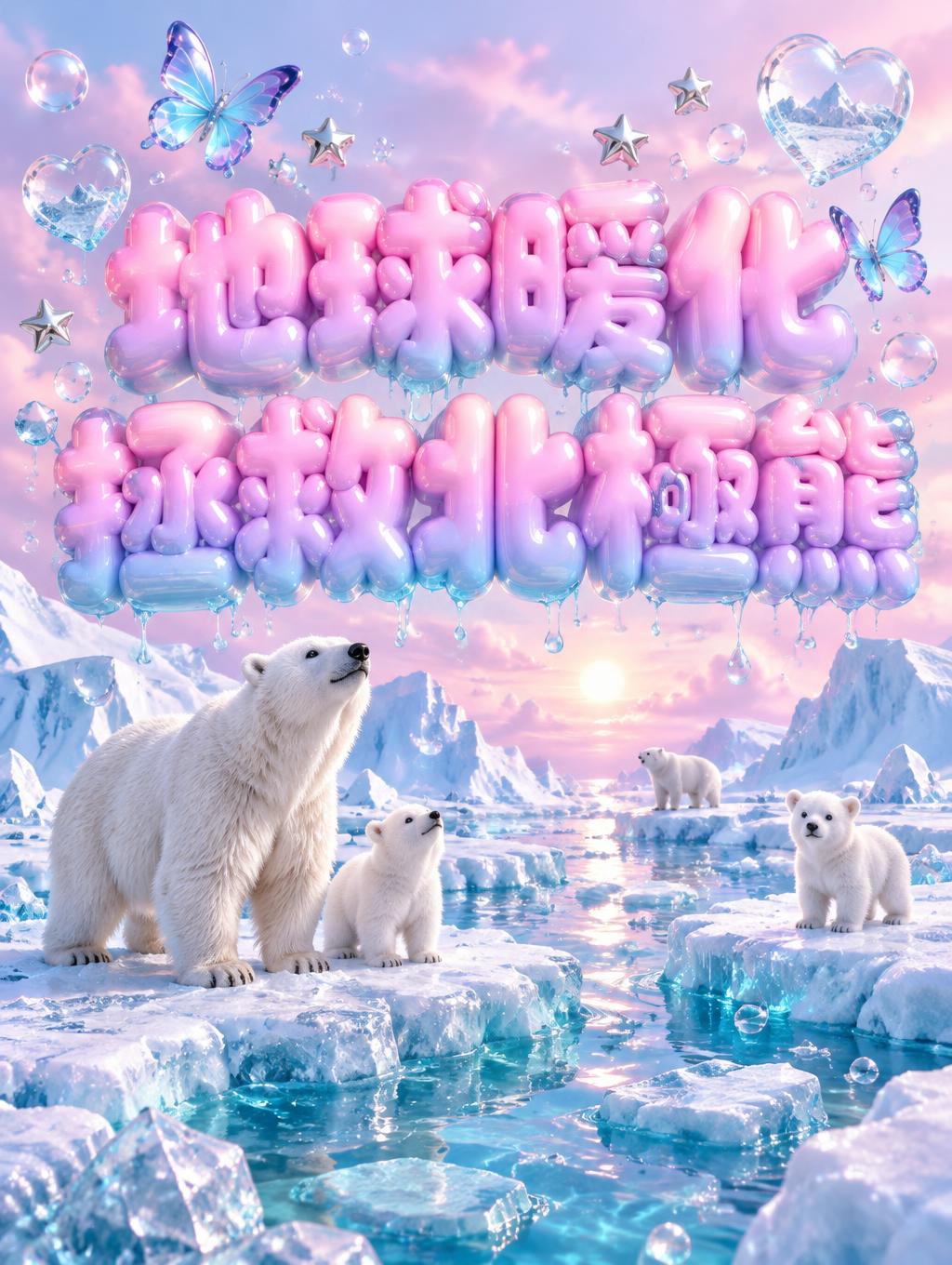 "地球暖化拯救北極熊" — Y2k Bubbly | AI Text Effect Generator