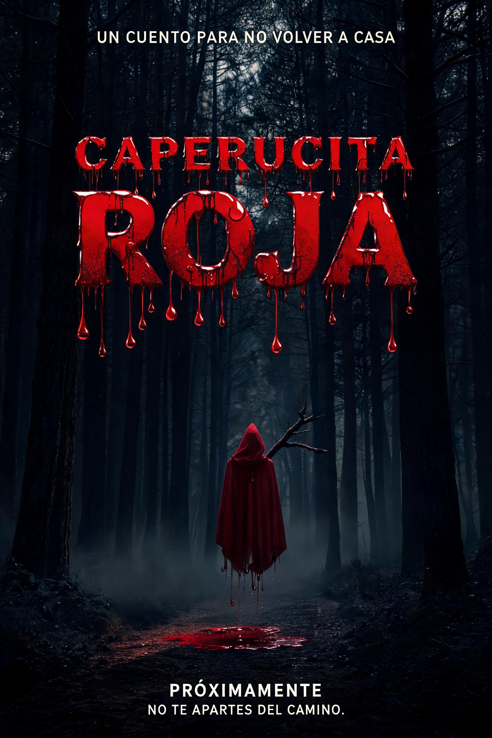 "CAPERUCITA
ROJA
UN CUENTO PARA NO VOLVER A CASA
PRÓXIMAMENTE
NO TE APARTES DEL CAMINO." — Drip Font Blood | AI Text Effect Generator