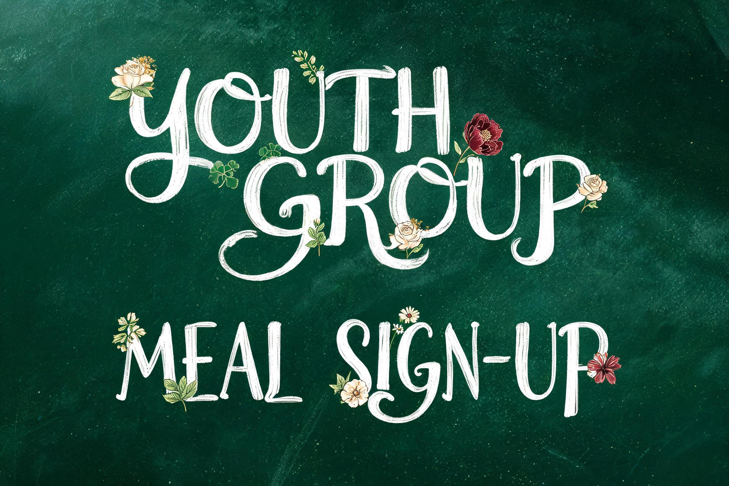 "Youth Group Meal Sign-Up" — Floral | AI Text Effect Generator