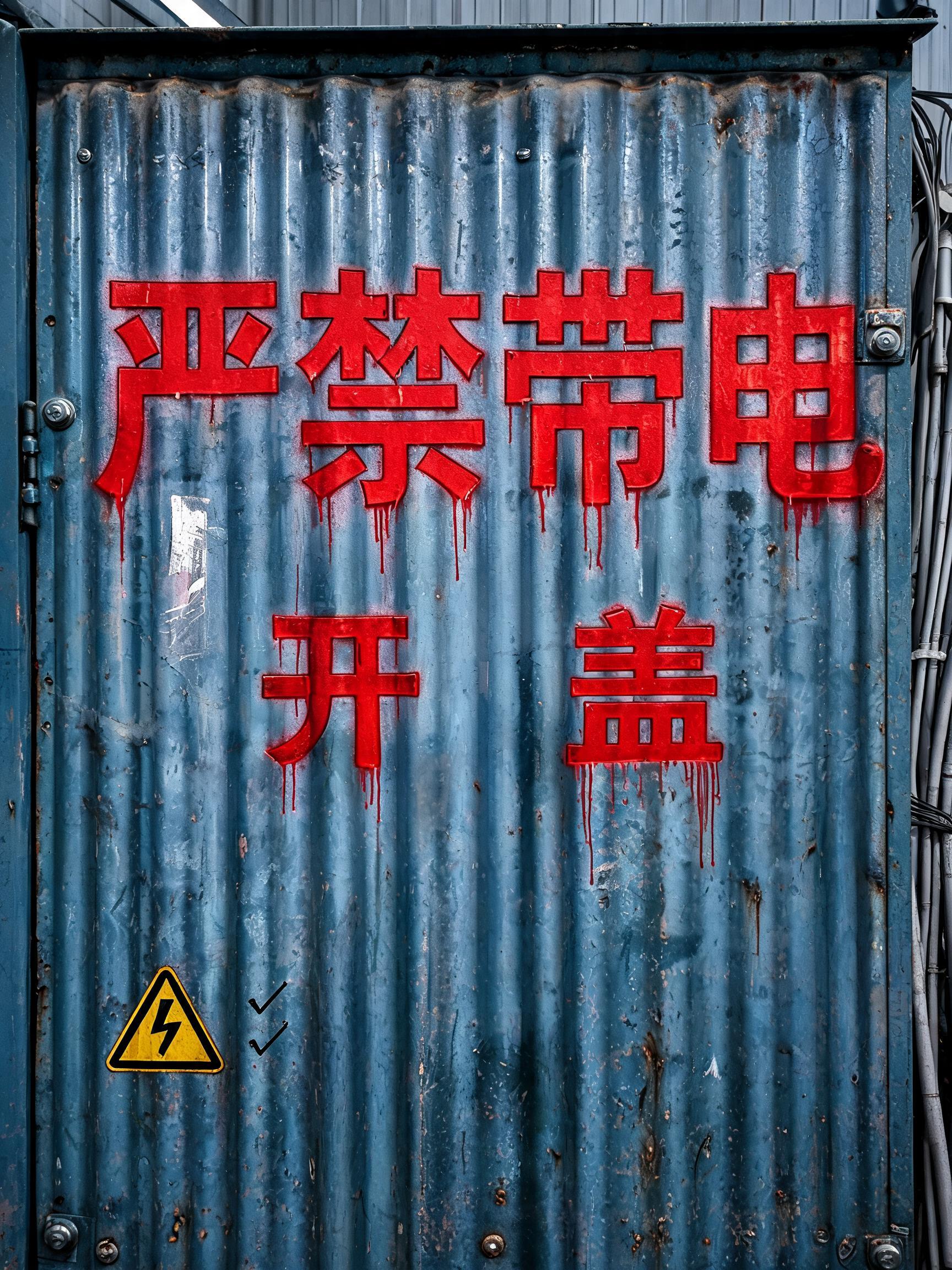 "严禁带电
开   盖" — Stencil text effect