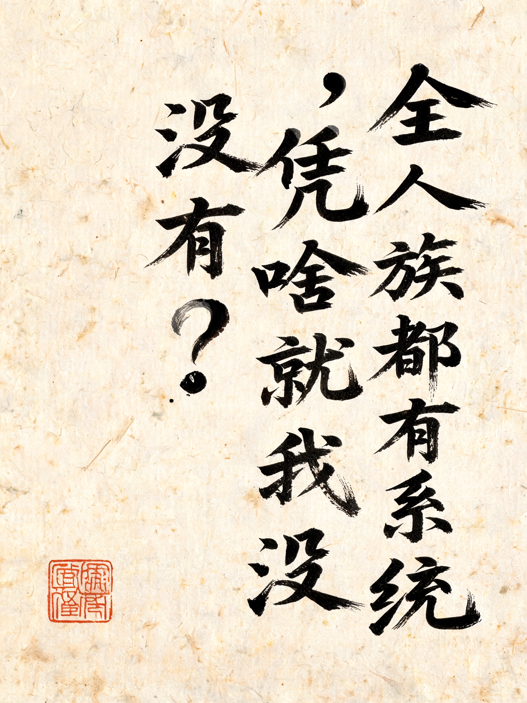 "全人族都有系统，凭啥就我没有？" — Brush Chinese Ink | AI Text Effect Generator