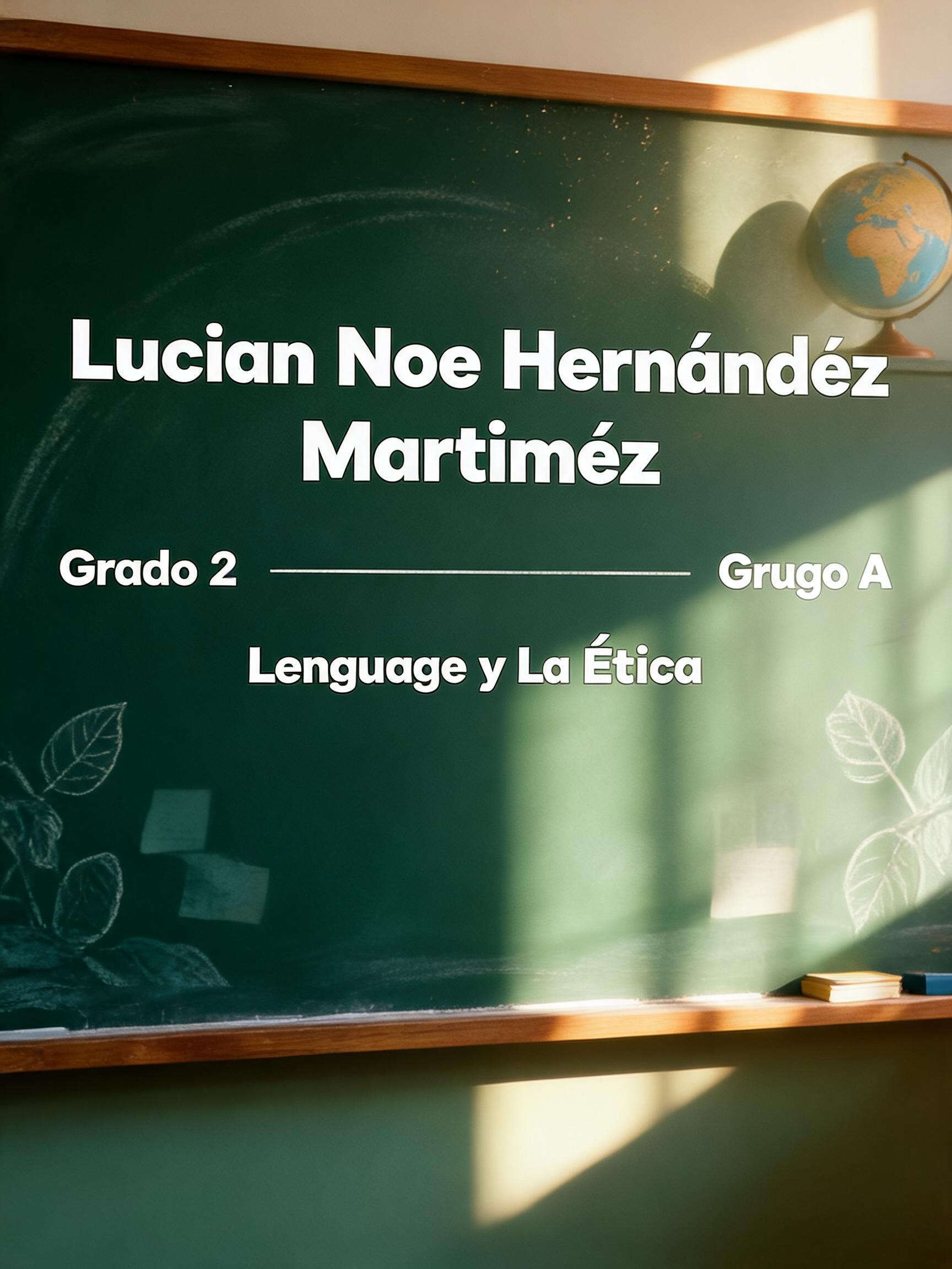 "Lucian Noe Hernández Martínez 
        Grado 2     Grupo A
        Lenguaje y La Ética" —  | AI Text Effect Generator