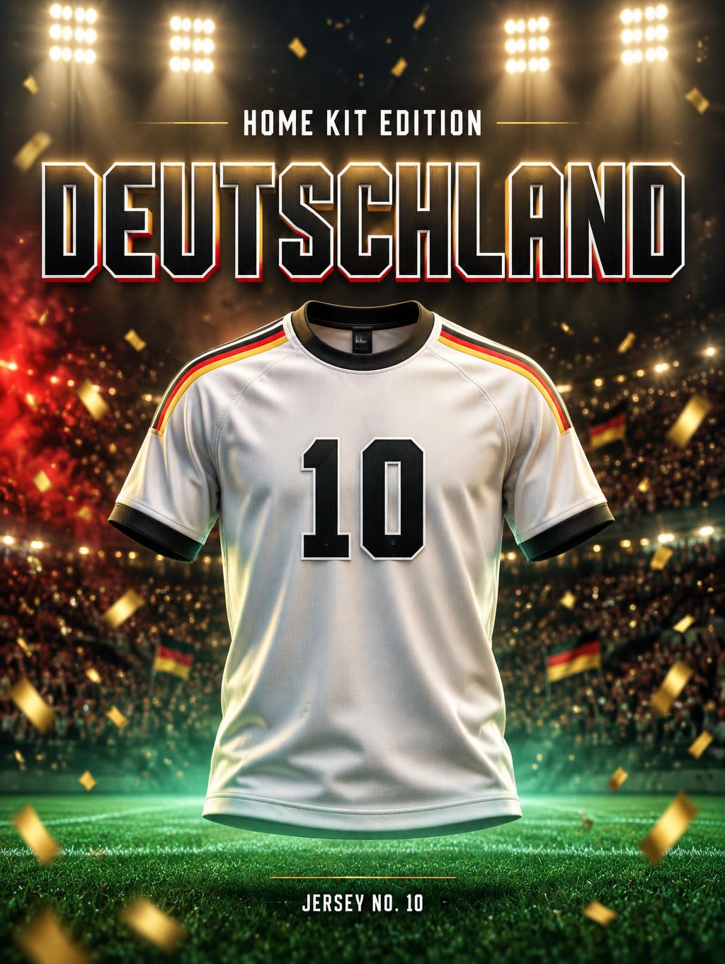 "DEUTSCHLAND
HOME KIT EDITION
JERSEY NO. 10" — Sports Football | AI Text Effect Generator