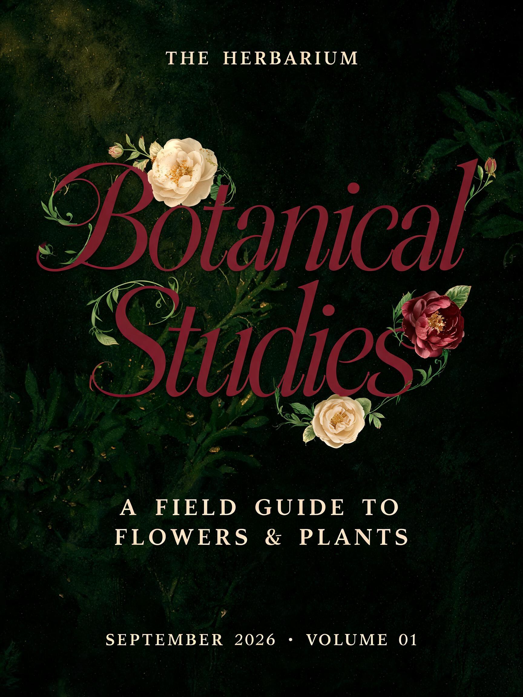 "THE HERBARIUM
Botanical
Studies
A FIELD GUIDE TO FLOWERS & PLANTS
SEPTEMBER 2026  ·  VOLUME 01" — Floral | AI Text Effect Generator