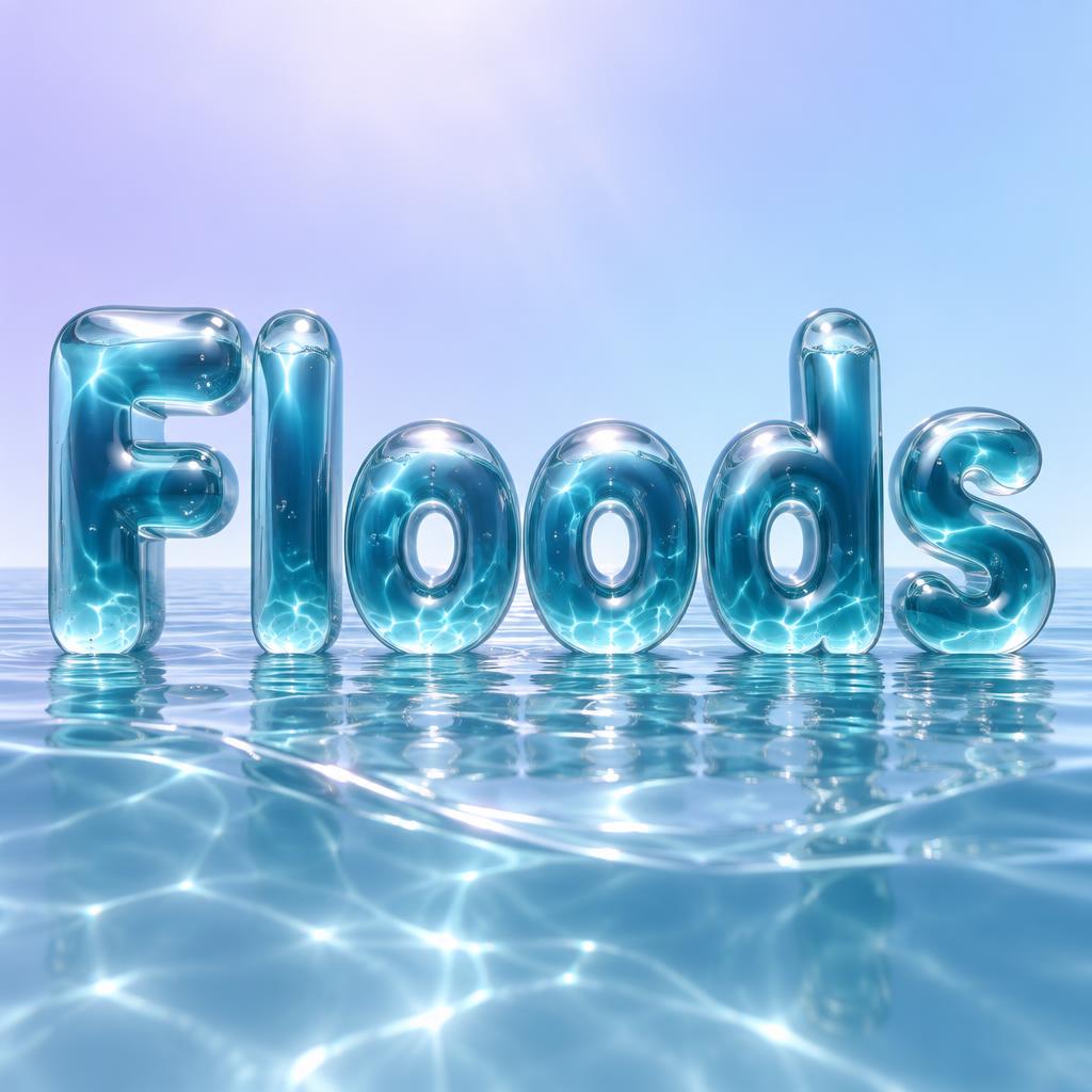 "Floods" — Glass Liquid | AI Text Effect Generator