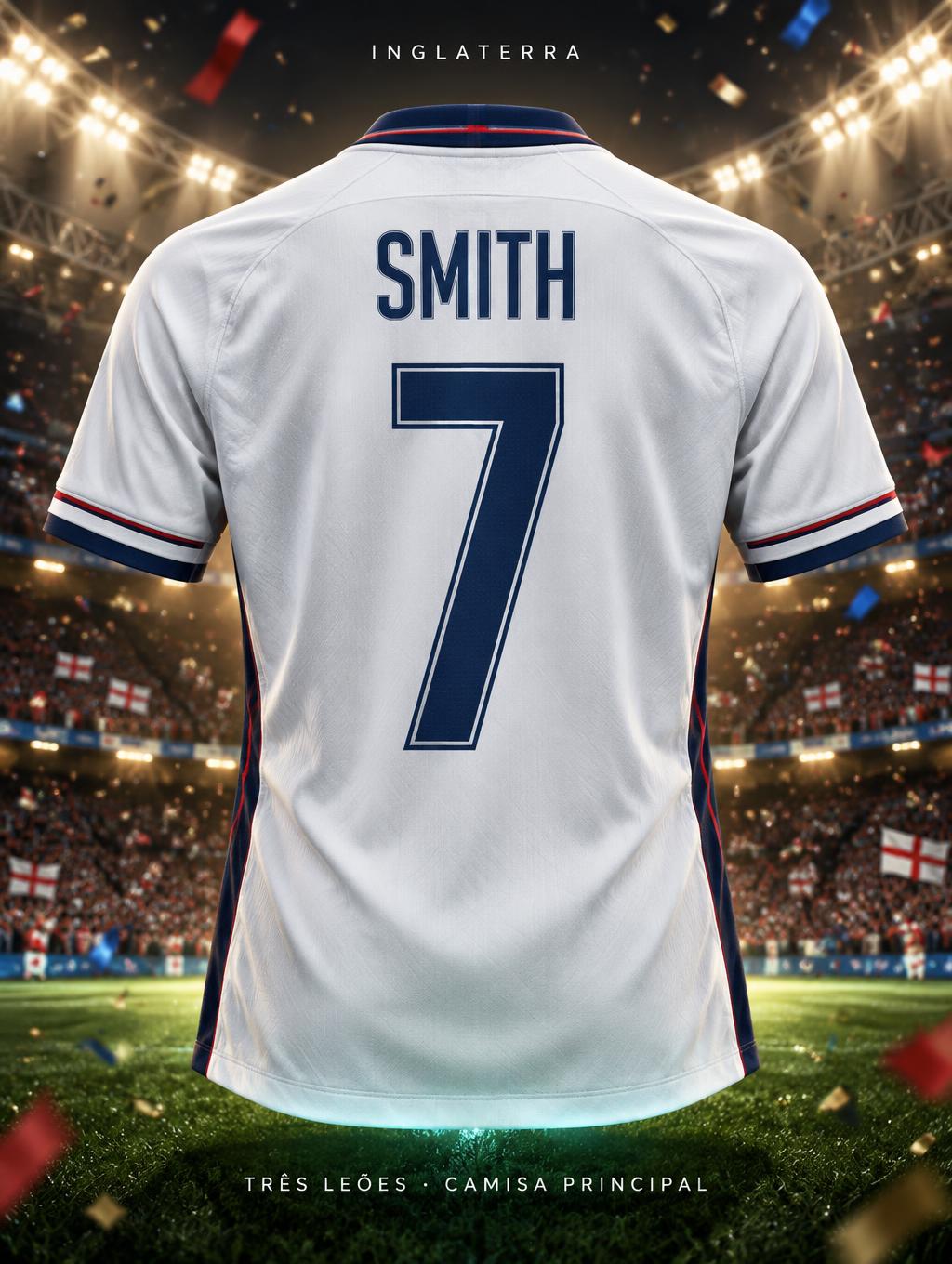 "SMITH
7
INGLATERRA
TRÊS LEÕES · CAMISA PRINCIPAL" — Sports Football | AI Text Effect Generator