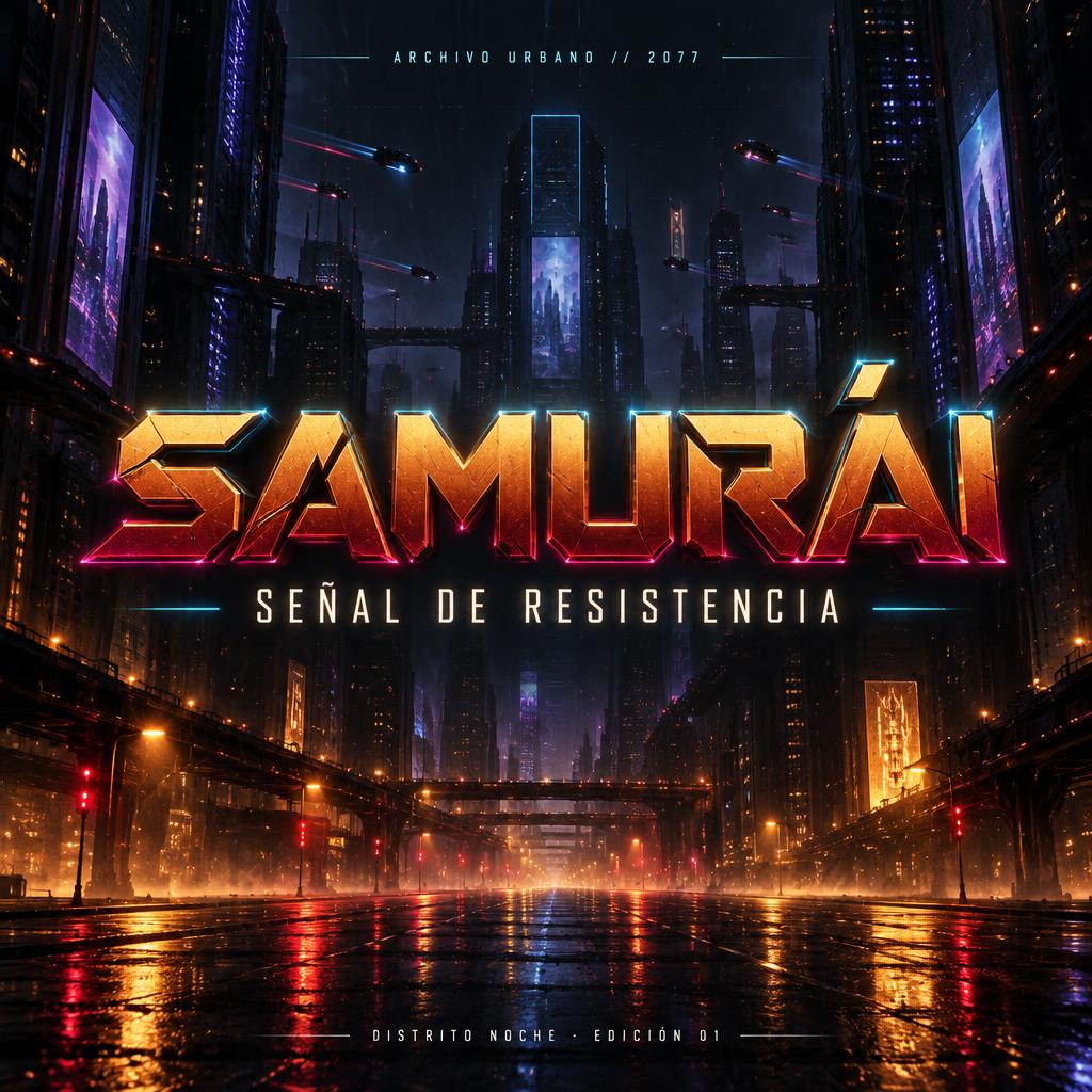 "SAMURÁI
ARCHIVO URBANO // 2077
SEÑAL DE RESISTENCIA
DISTRITO NOCHE · EDICIÓN 01" — Cyberpunk 2077 | AI Text Effect Generator