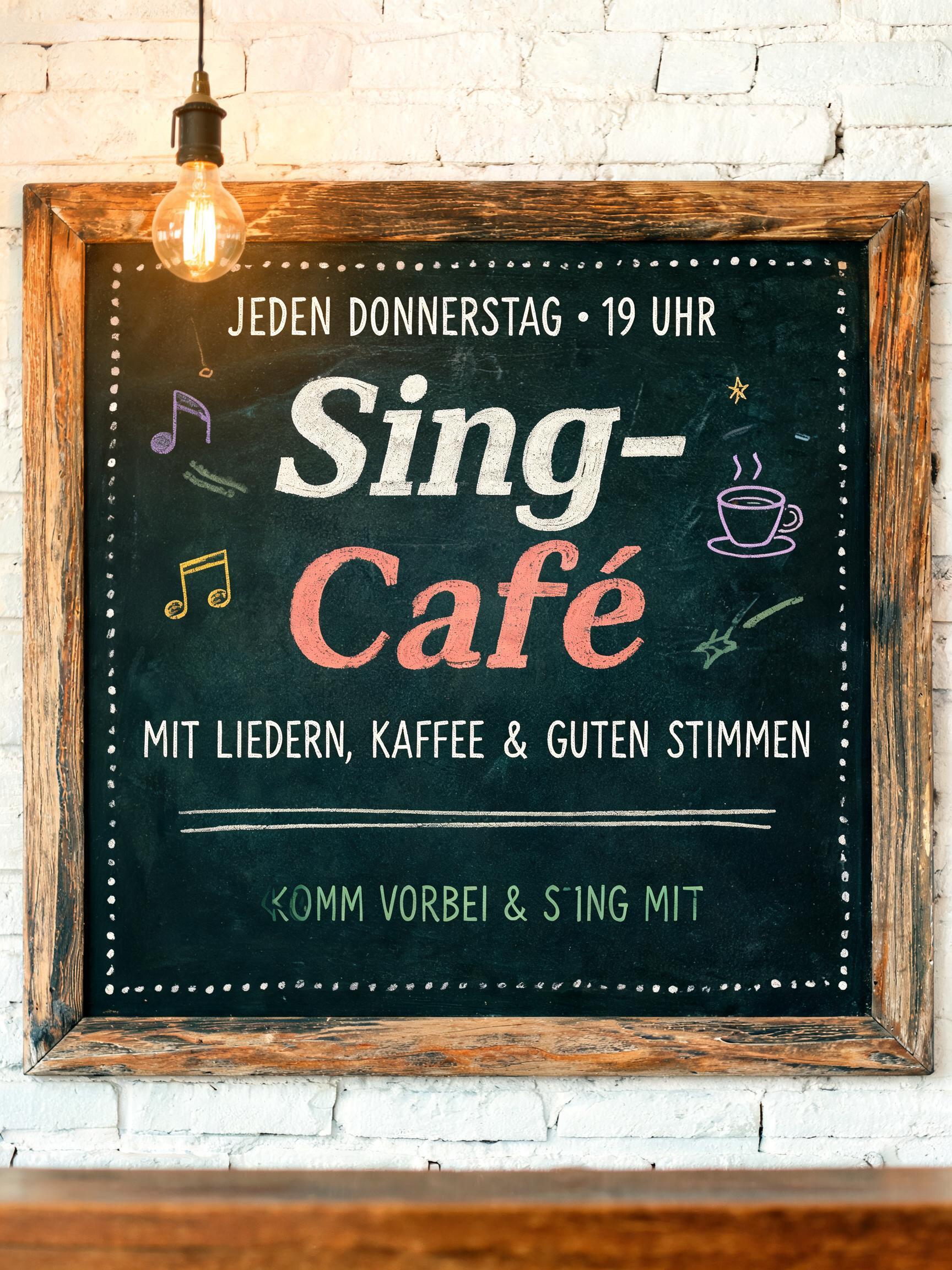 "Mach mir den Titel für die Café-Tafel mit "Sing-Café", in Kreide" — Chalk text effect