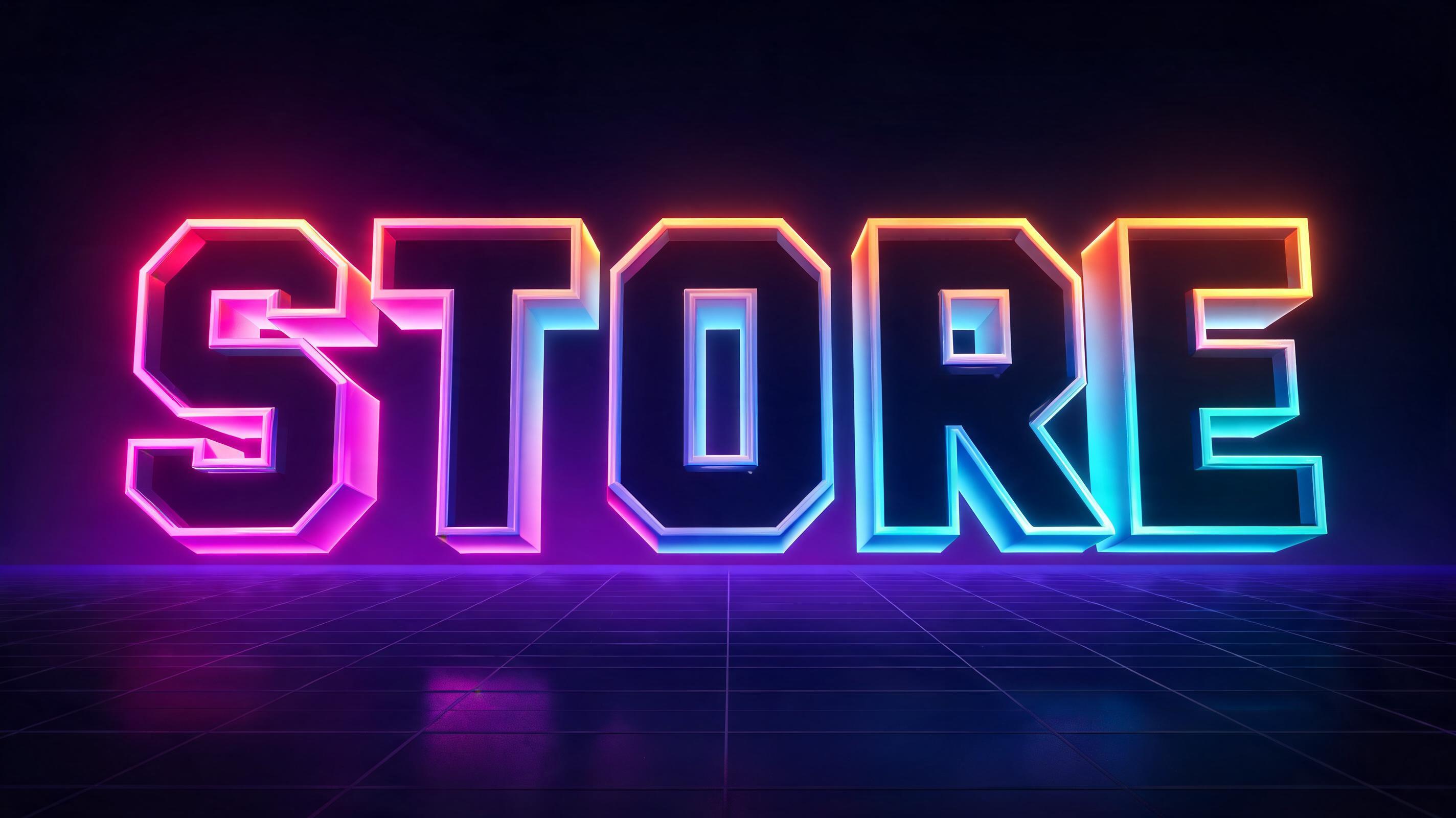 "Store" — 3d Bold Neon text effect