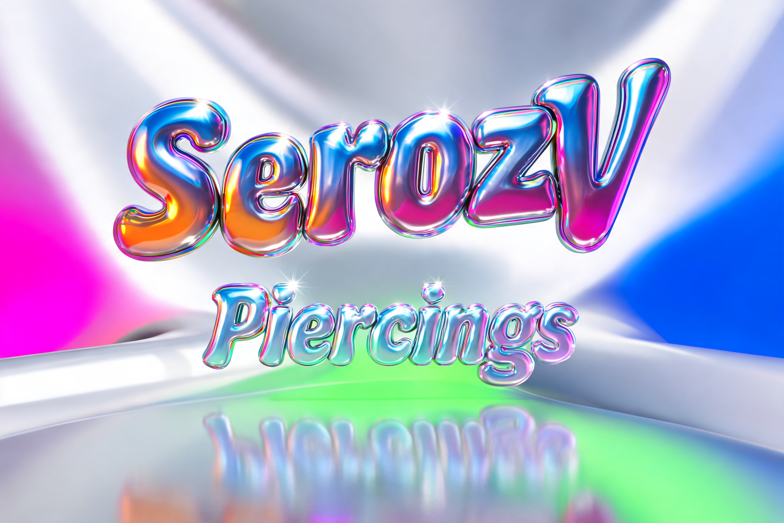 "SerozV Piercings" — Y2k Chrome text effect
