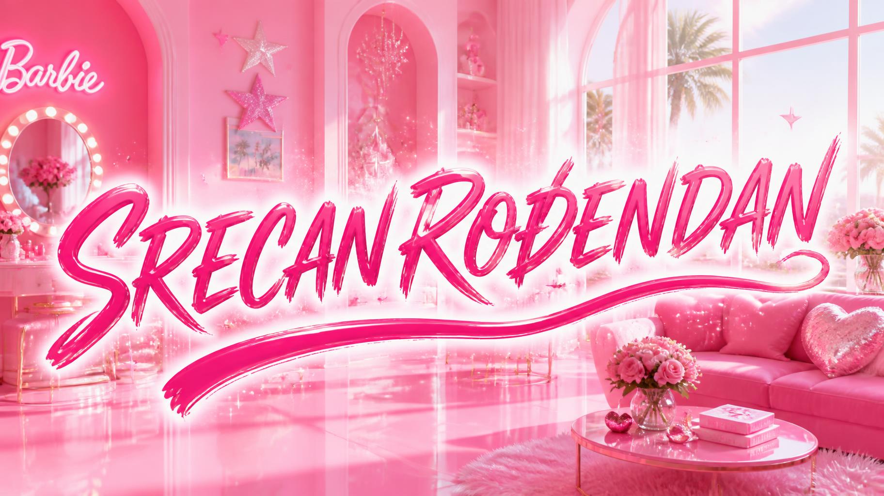 "S R E C A N R O Đ E N D A N" — Barbie text effect