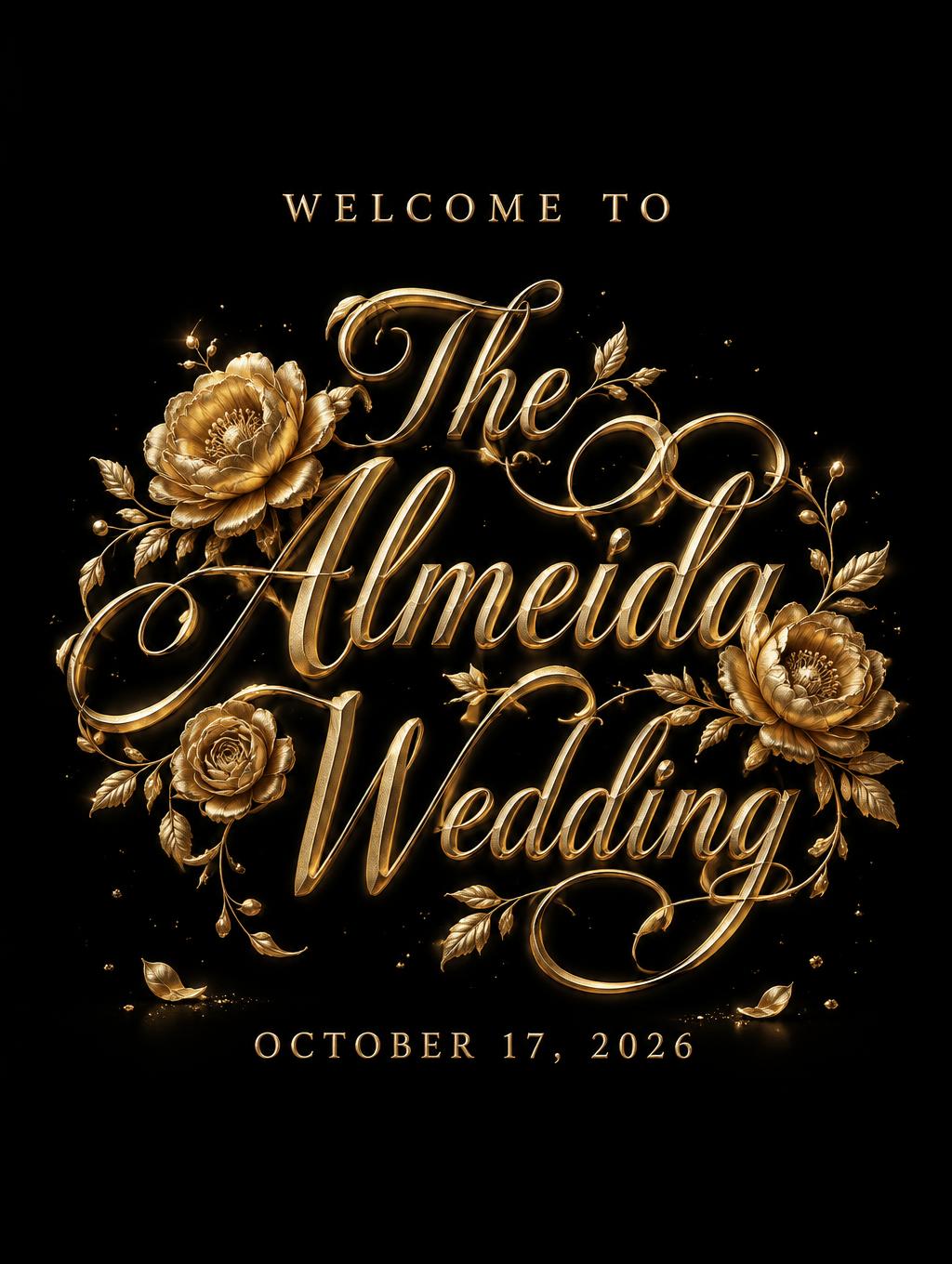 "The Almeida Wedding
WELCOME TO
OCTOBER 17, 2026" — Luxury Gold | AI Text Effect Generator