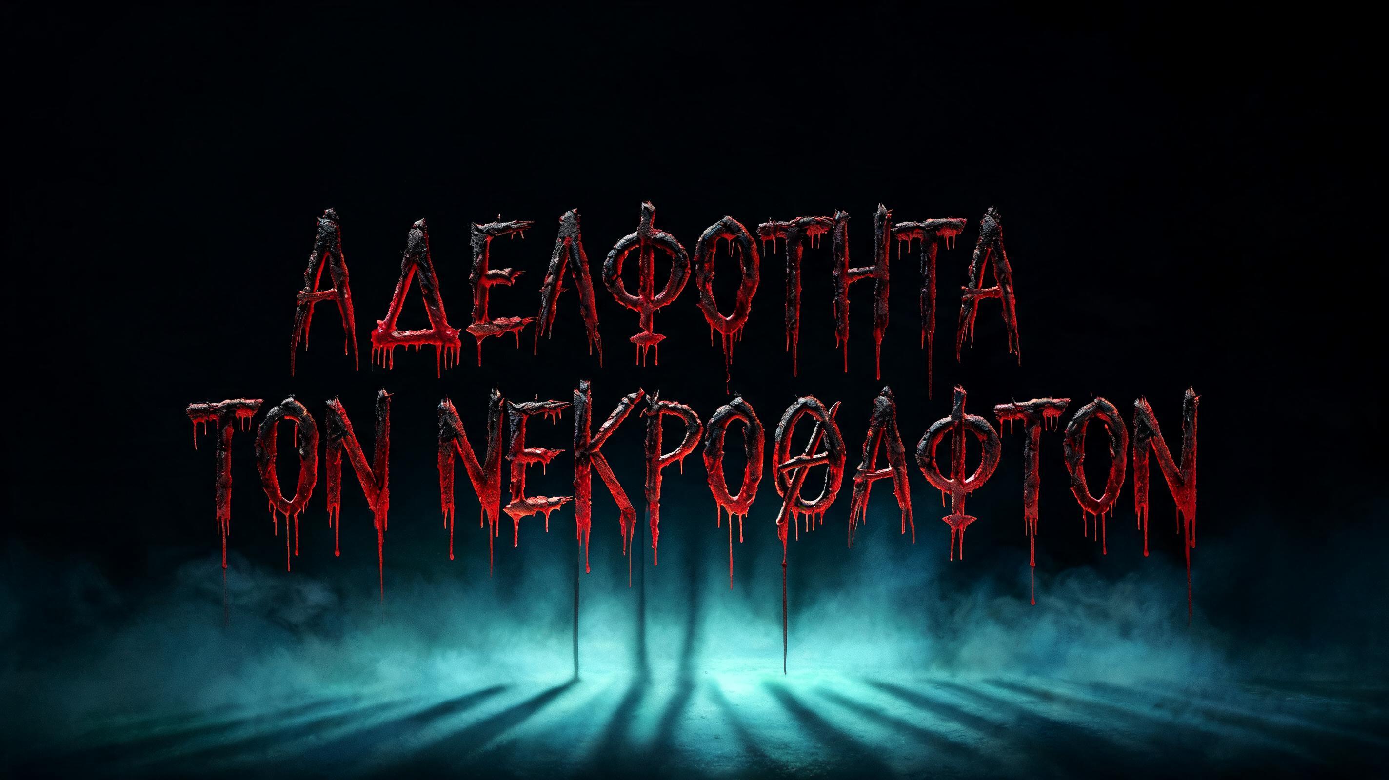 "ΑΔΕΛΦΟΤΗΤΑ  ΤΩΝ ΝΕΚΡΟΘΑΦΤΩΝ" — Cinematic Horror text effect