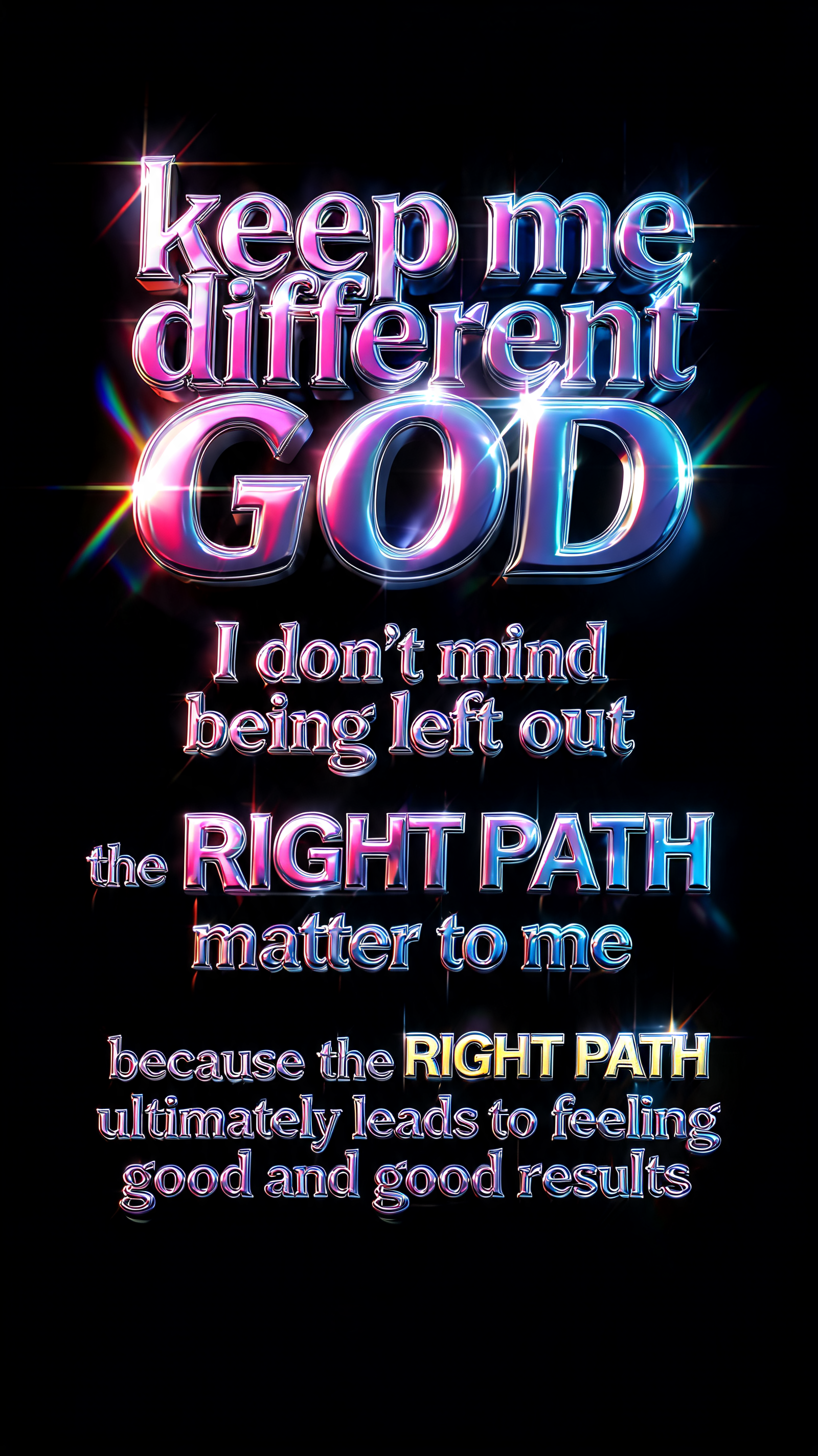 "keep me different GOD I don't mind being left out the RIGHT PATH matter to me because the RIGHT PATH ultimately leads to feeling good and good results" — 3d Bold Holographic text effect