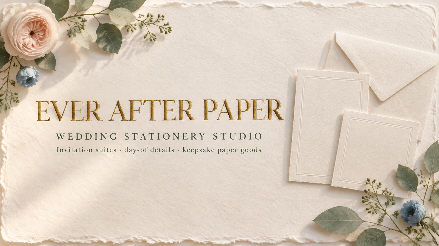 "EVER AFTER PAPER
WEDDING STATIONERY STUDIO
Invitation suites · day-of details · keepsake paper goods" — Wedding | AI Text Effect Generator
