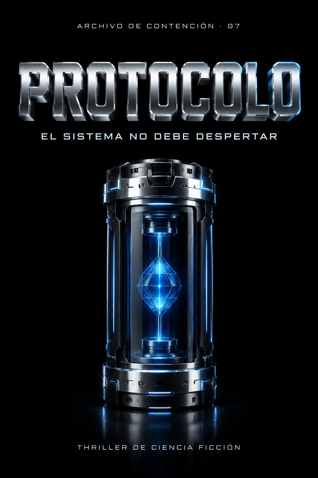 "PROTOCOLO
EL SISTEMA NO DEBE DESPERTAR
ARCHIVO DE CONTENCIÓN · 07
THRILLER DE CIENCIA FICCIÓN" — Chrome Metal 3d | AI Text Effect Generator