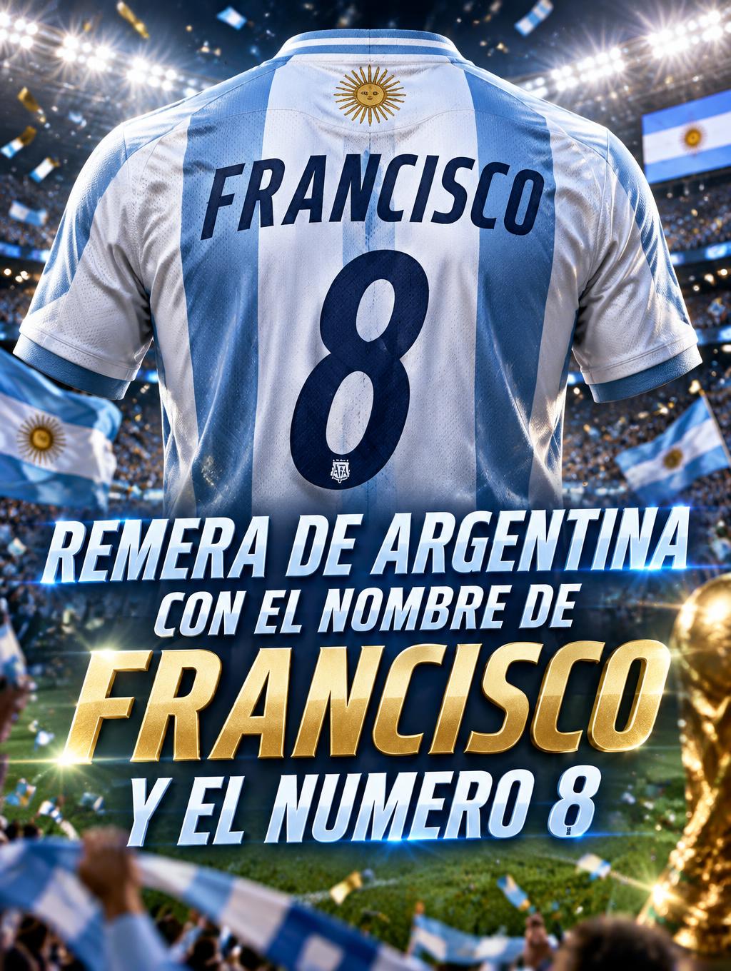 "REMERA DE ARGENTINA
 CON EL NOMBRE DE FRANCISCO Y EL NUMERO 8" — Sports Football | AI Text Effect Generator
