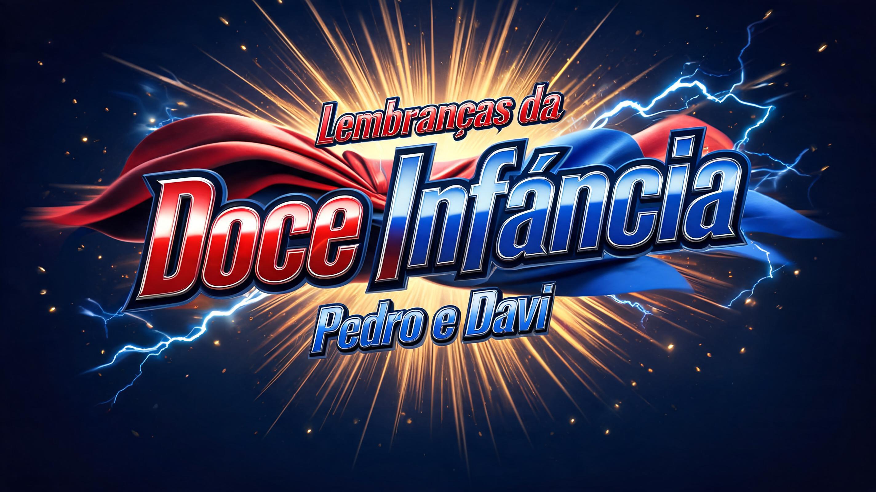 "Lembranças da 
Doce Infância 
 Pedro e Davi" — Superhero | AI Text Effect Generator