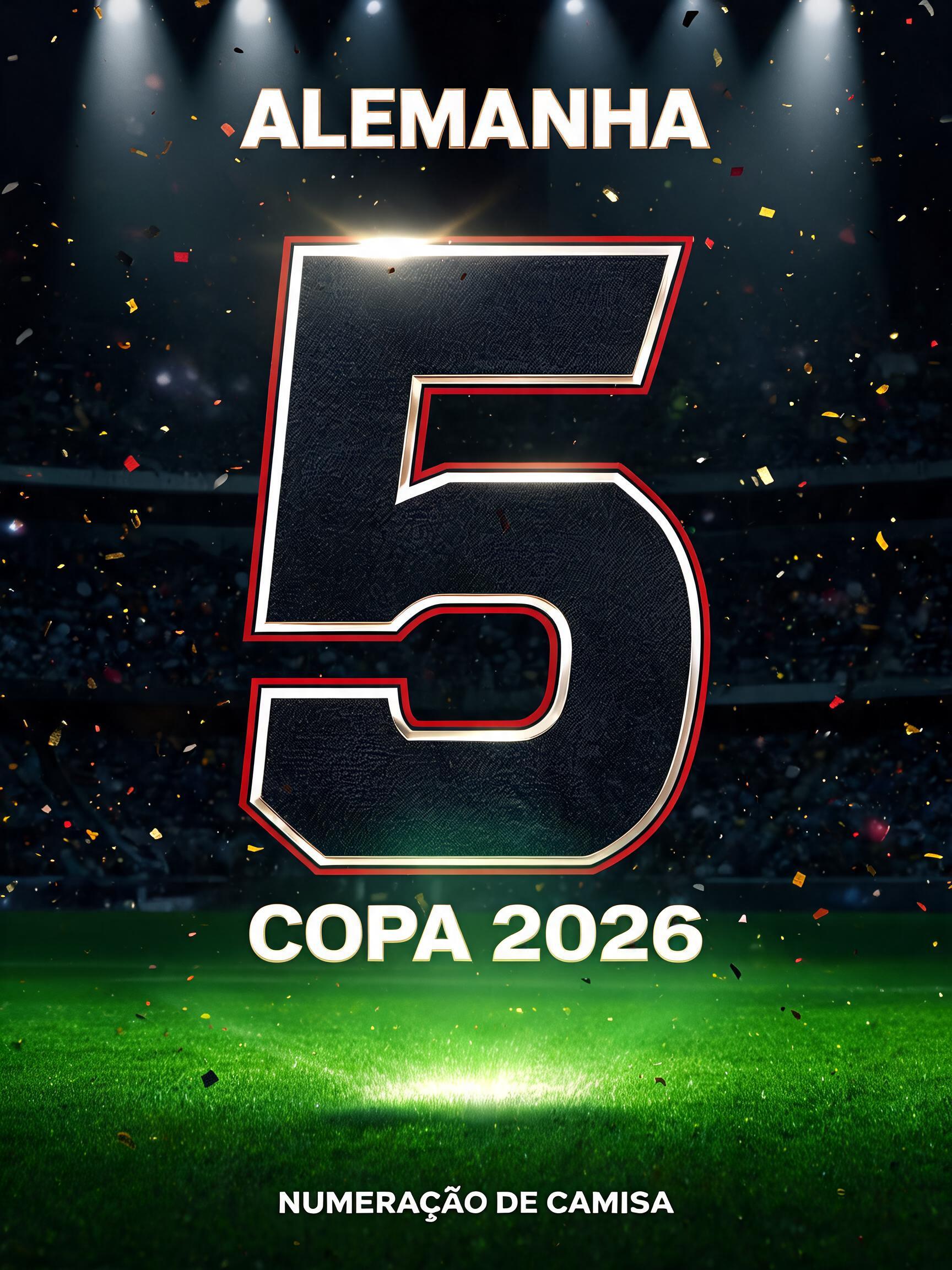 "5
ALEMANHA
COPA 2026
NUMERAÇÃO DE CAMISA" — Sports Football | AI Text Effect Generator