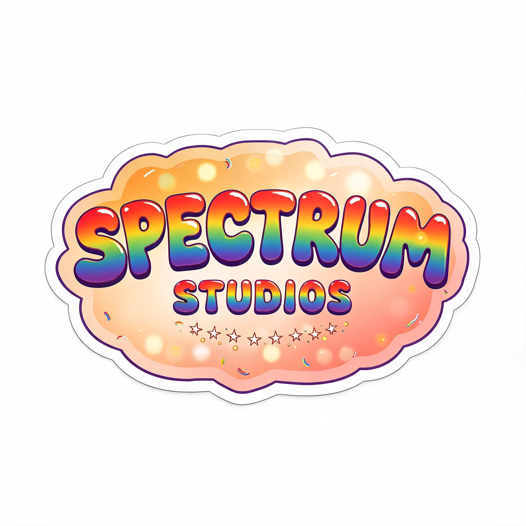 "I need a die-cut sticker for Spectrum Studios with a vibrant rainbow gradient and golden bokeh" — Rainbow | AI Text Effect Generator