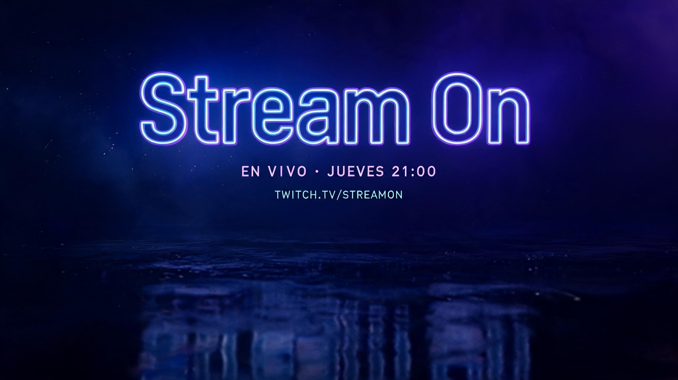 "Un banner de Twitch con contorno neón que diga «Stream On»" — Neon Outline text effect