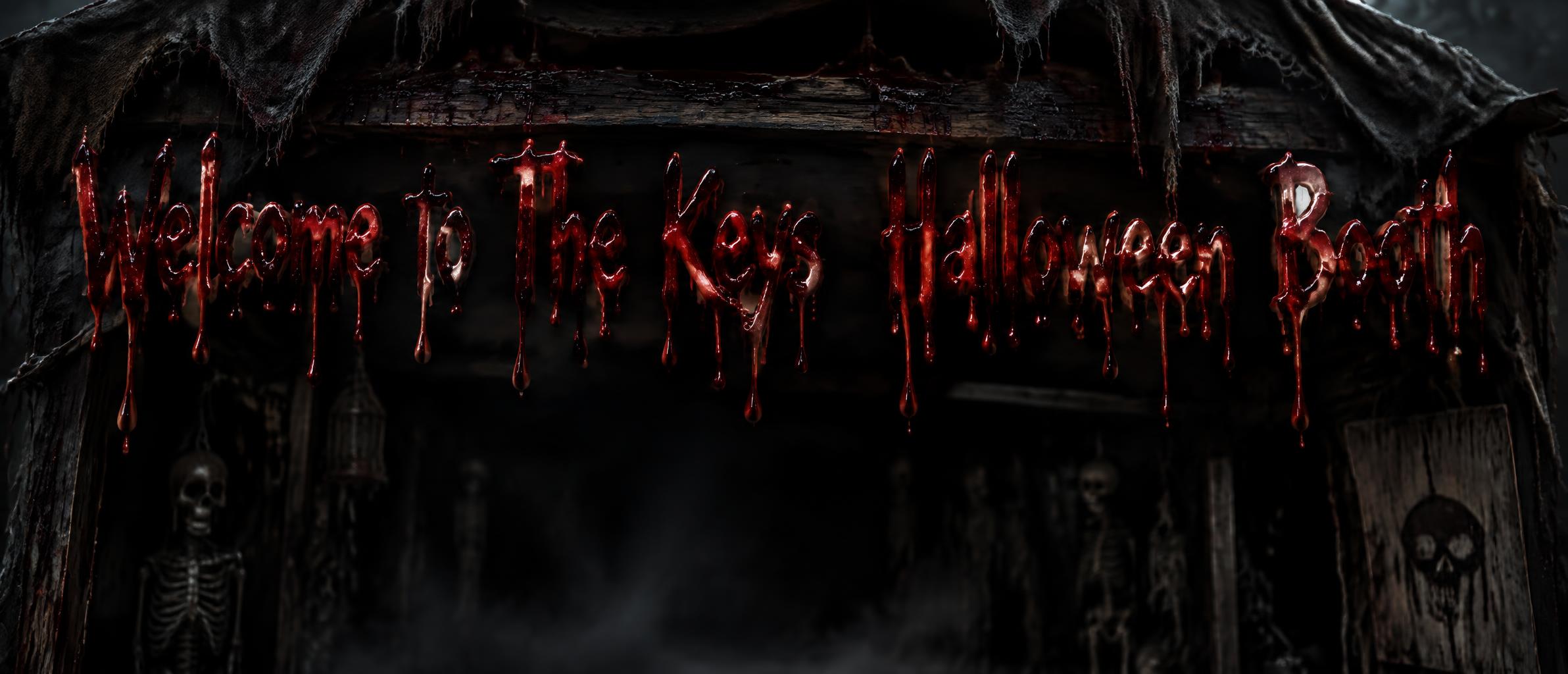 "Welcome to The Keys  Halloween Booth" — Drip Font Blood | AI Text Effect Generator