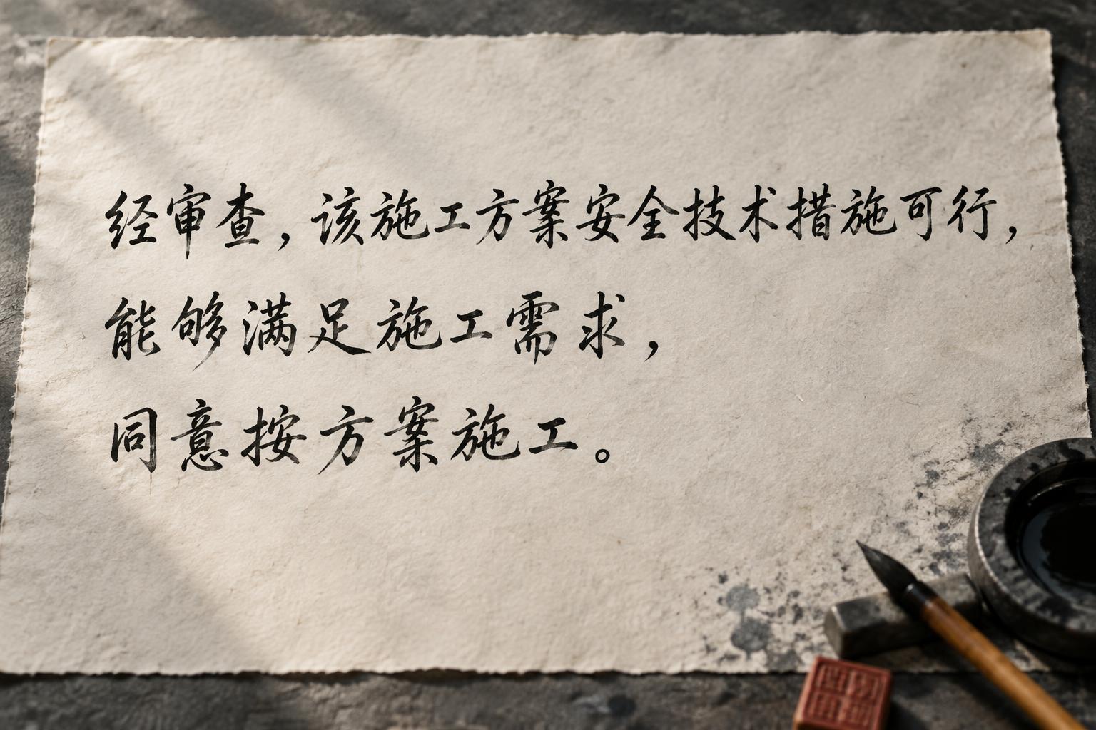 "经审查，该施工方案安全技术措施可行，能够满足施工需求，同意按方案施工。" —  | AI Text Effect Generator