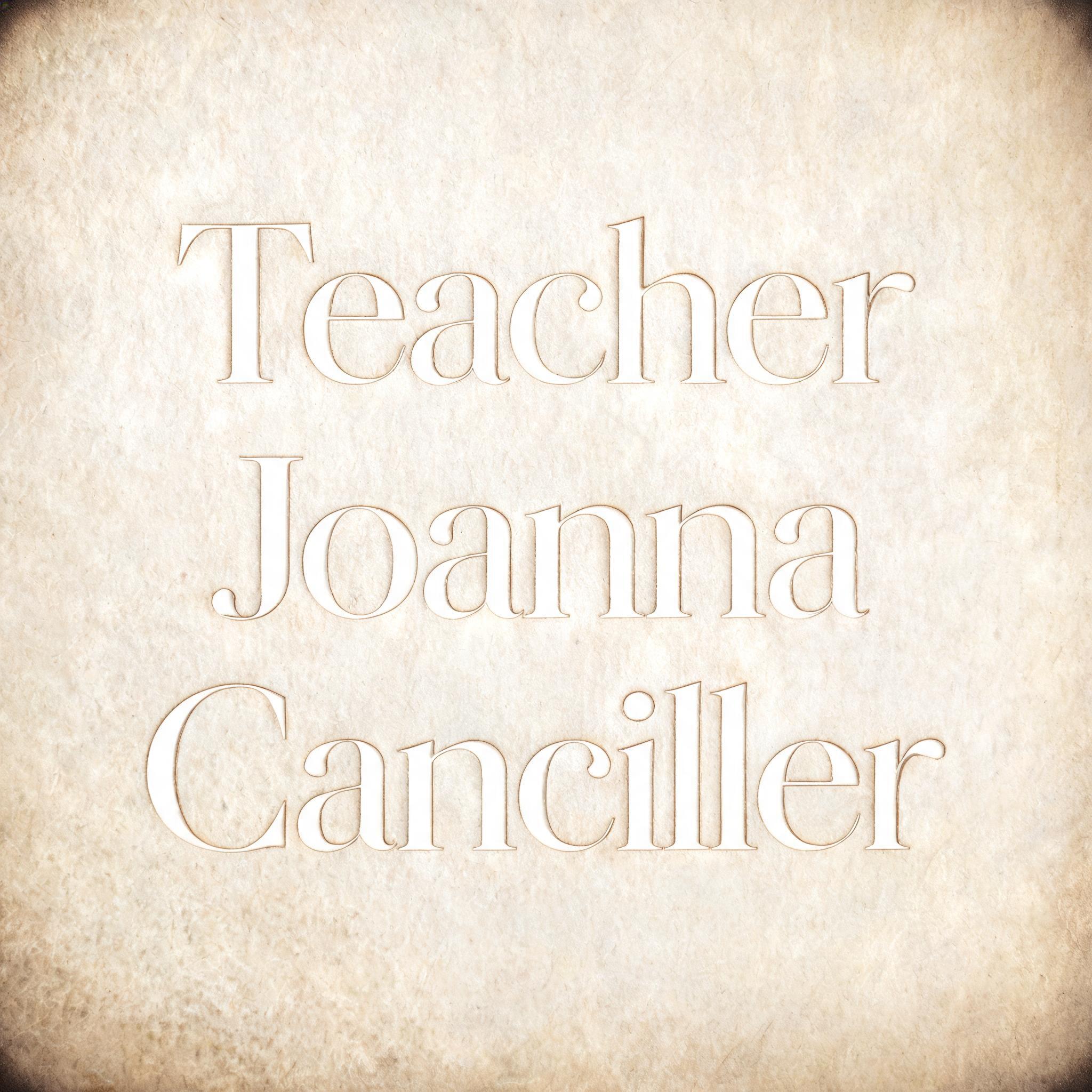 "Teacher Joanna Canciller" — Emboss | AI Text Effect Generator
