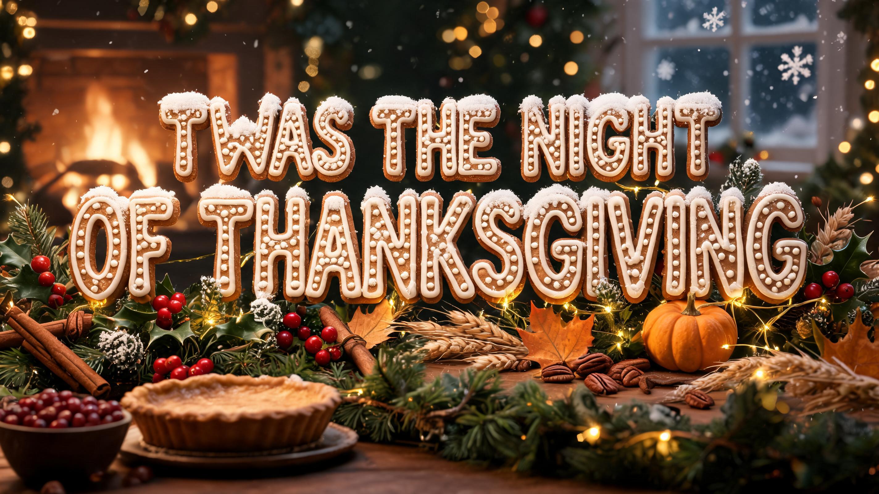 "Twas the night of Thanksgiving" — Christmas text effect